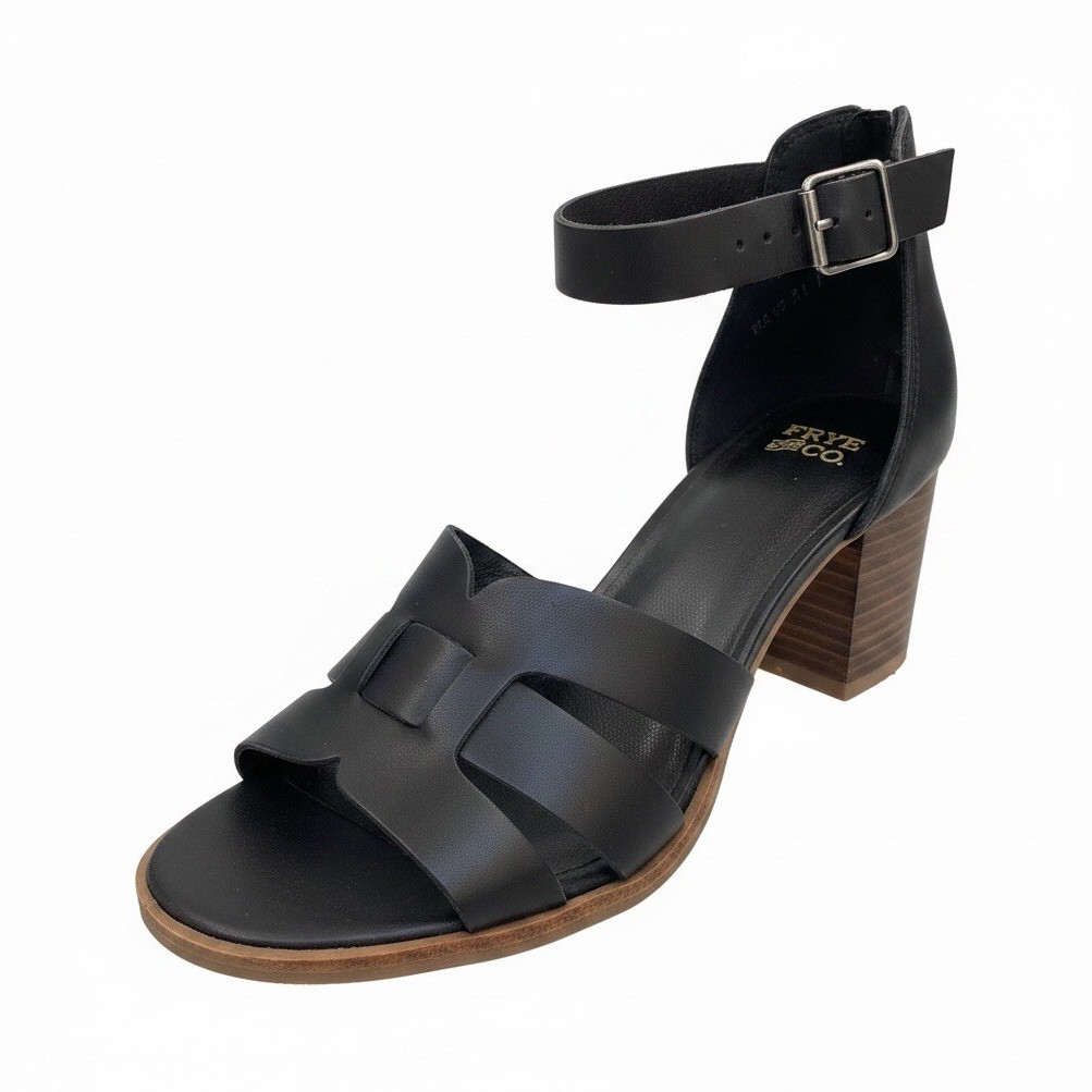 Frye and Co. Women’s Black Strappy Ankle Strap Block Heel Sandals Buckle