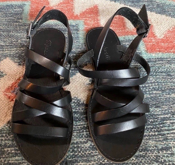 NWOB Madewell Boardwalk Black Leather Sandals Sz Women’s 7