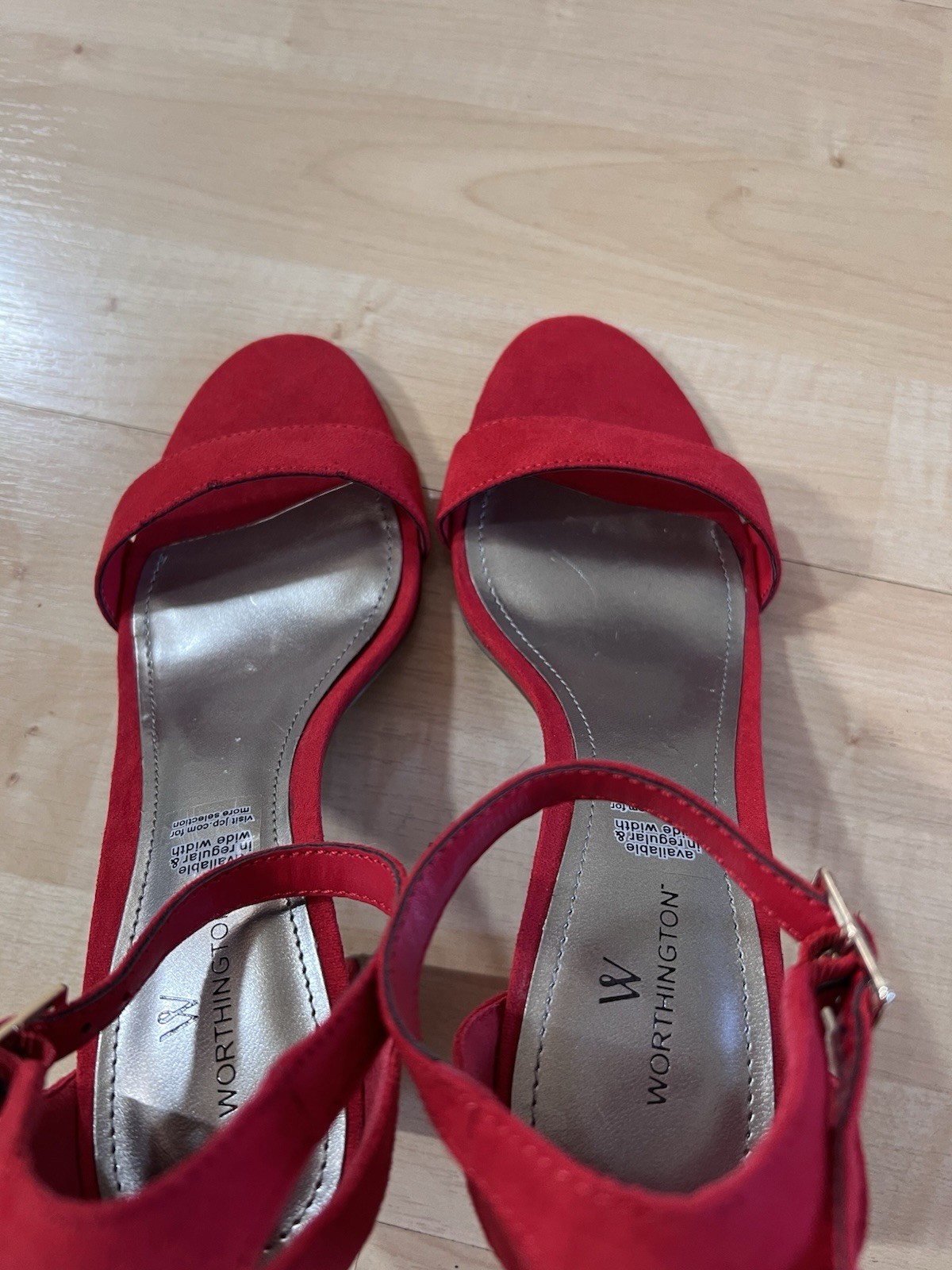 Worthington Red Suede Block Heel Sandals Ankle Strap Women’s Size 7.5M Formal