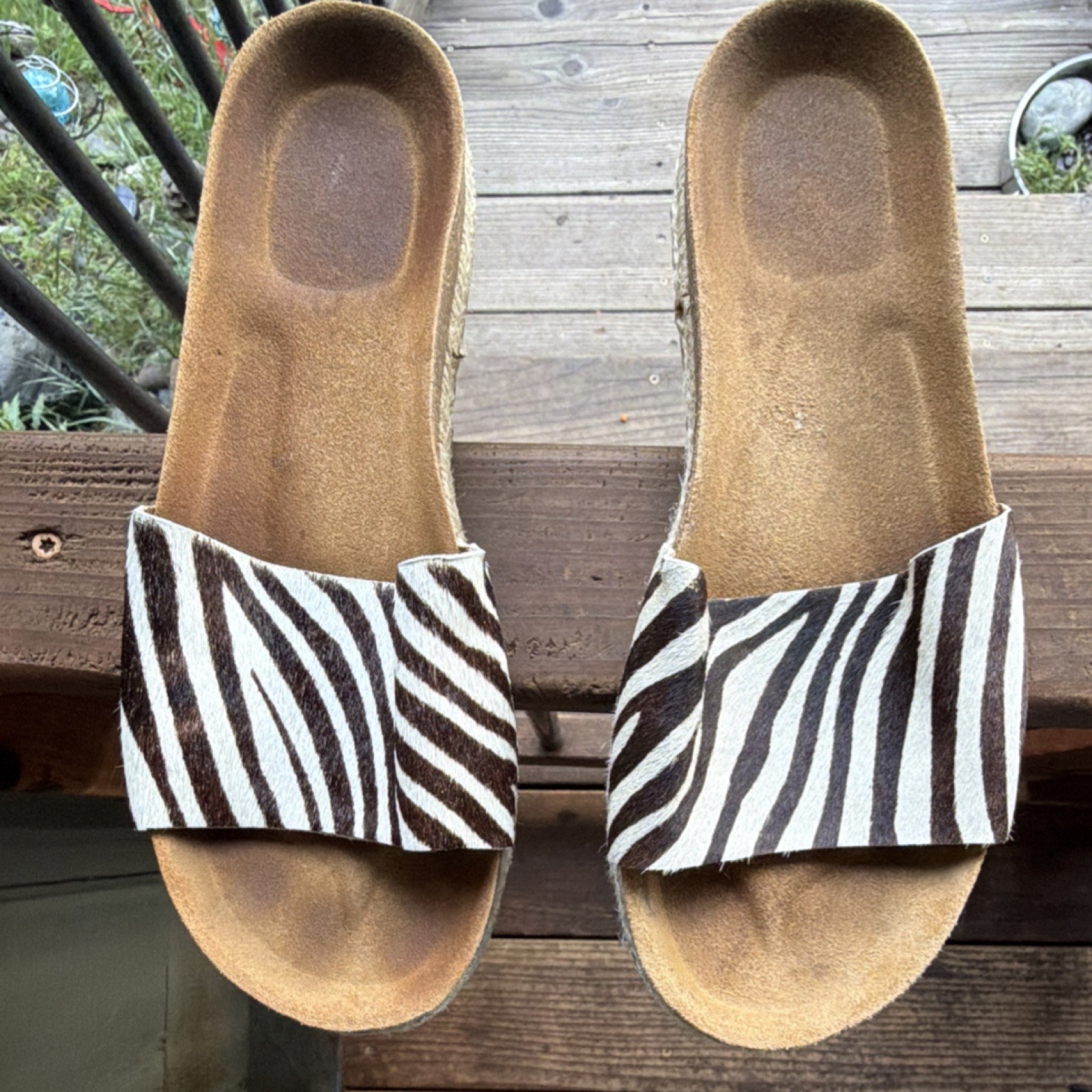 Yokono Women’s Fur Zebra Print Slide Sandals Black/White/Brown Slip On Size 8