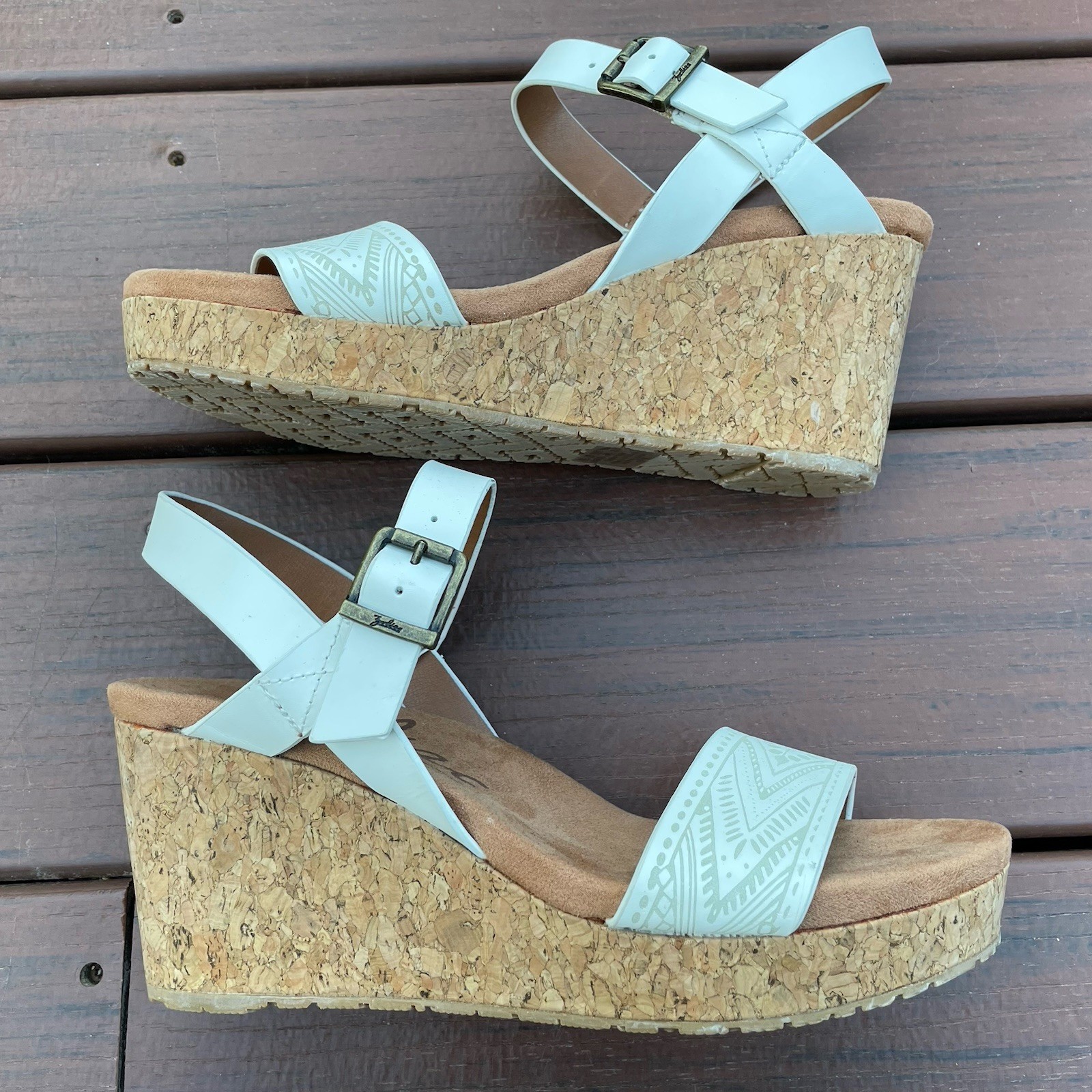 Zodiac Piper Wedge Sandal White Leather Platform Cork Heel Boho Chic Size 8.5M