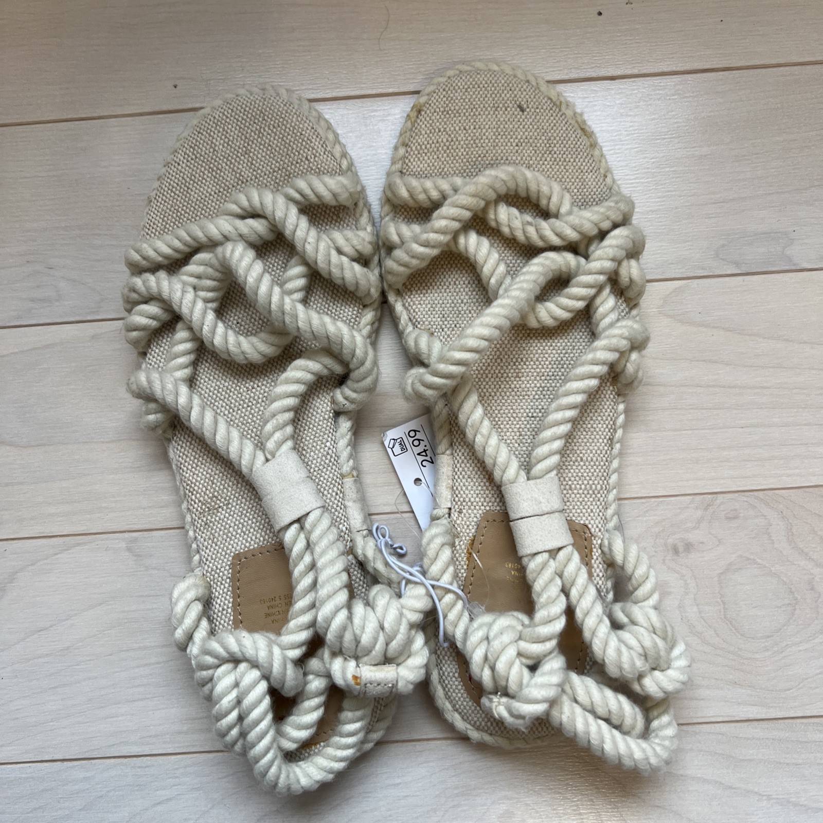 H&M Women’s Cream Braided Rope Sandals Boho Flat Espadrille Size US 6 EUR 37