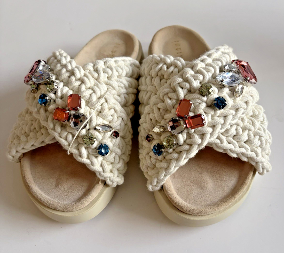 NEW inuikii Womens Size EU 36 US 5 1/2 Sandals Rope Weave Slides Gemstones Nwt