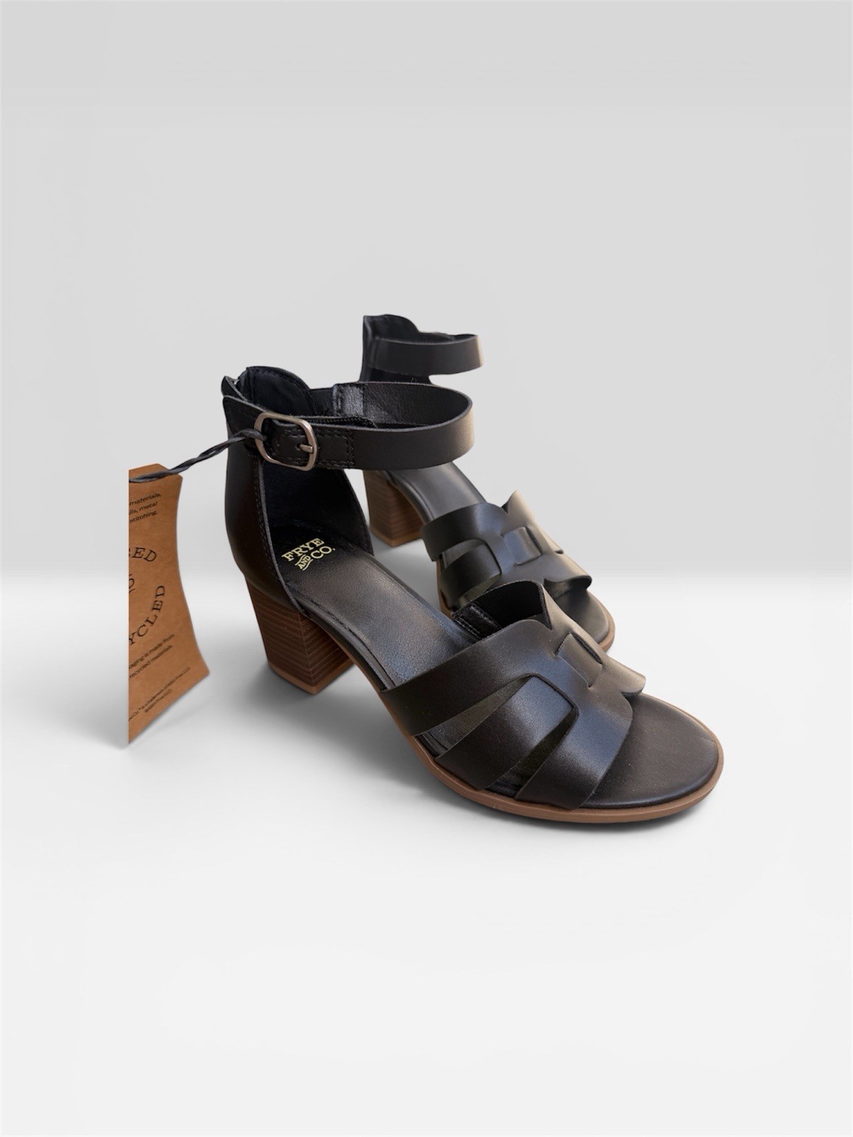 Frye and Co. Women’s Black Strappy Ankle Strap Block Heel Sandals Buckle