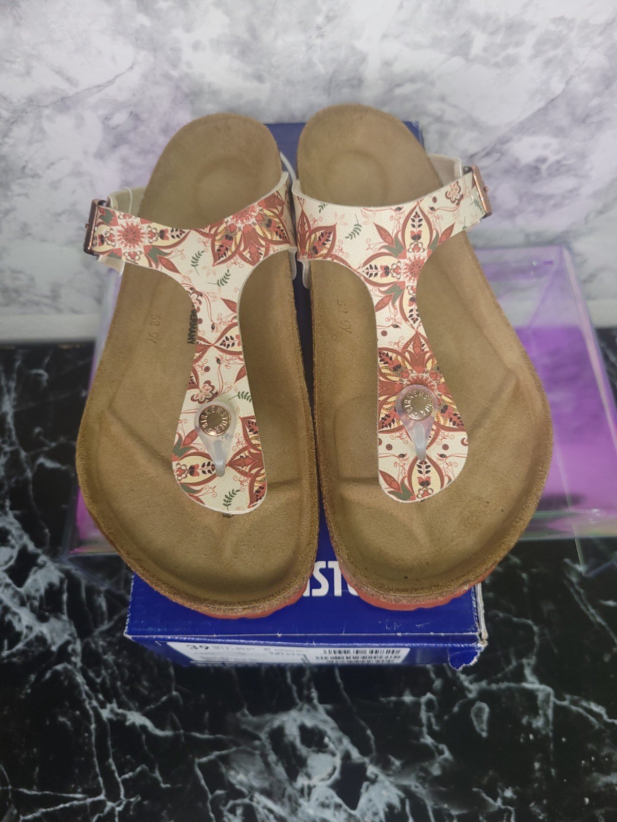 BIRKENSTOCK GIZEH 39 BS BOHO FLOWERS IN EARTH RED SIZE US 8. SIZE UK 5.5