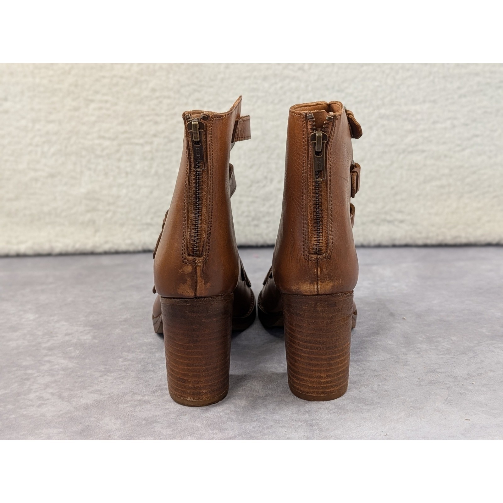 Vintage Foundry Co Brown Leather Multi Buckle Gladiator Heeled Sandals Size 8