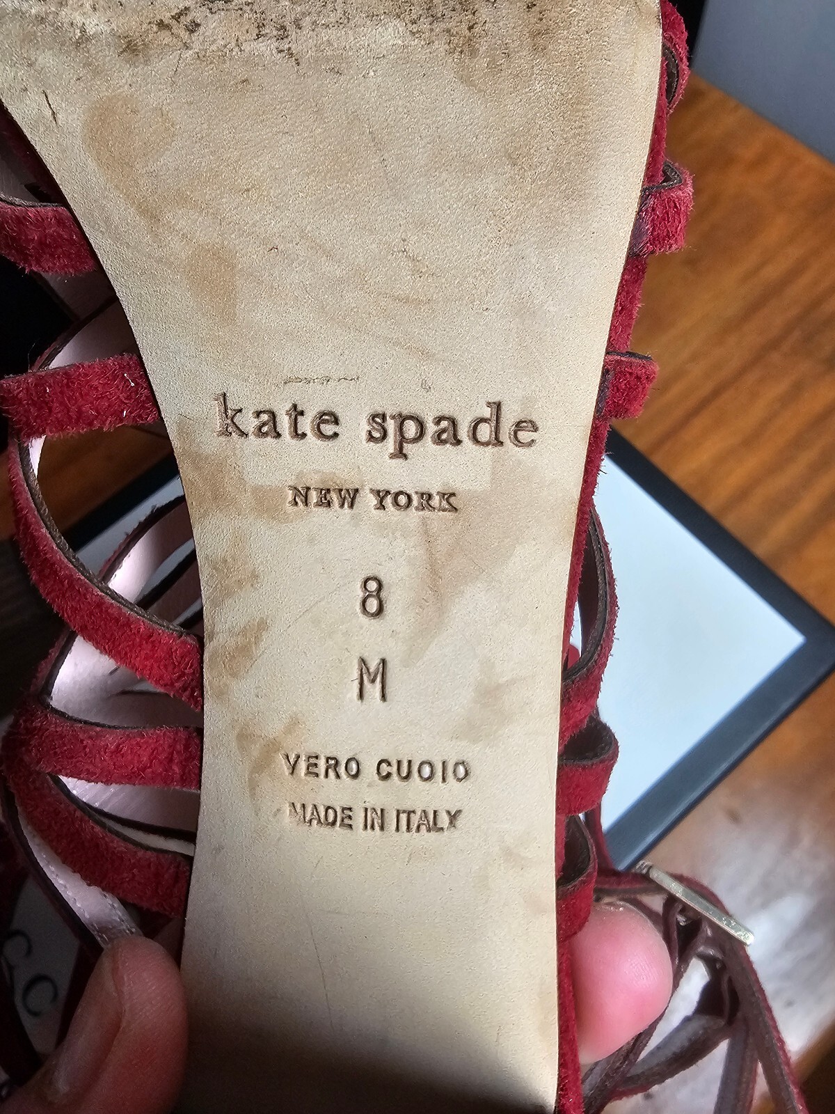 Kate Spade Heels Red Womens 8 Suede Cutout Block Heel Sandal