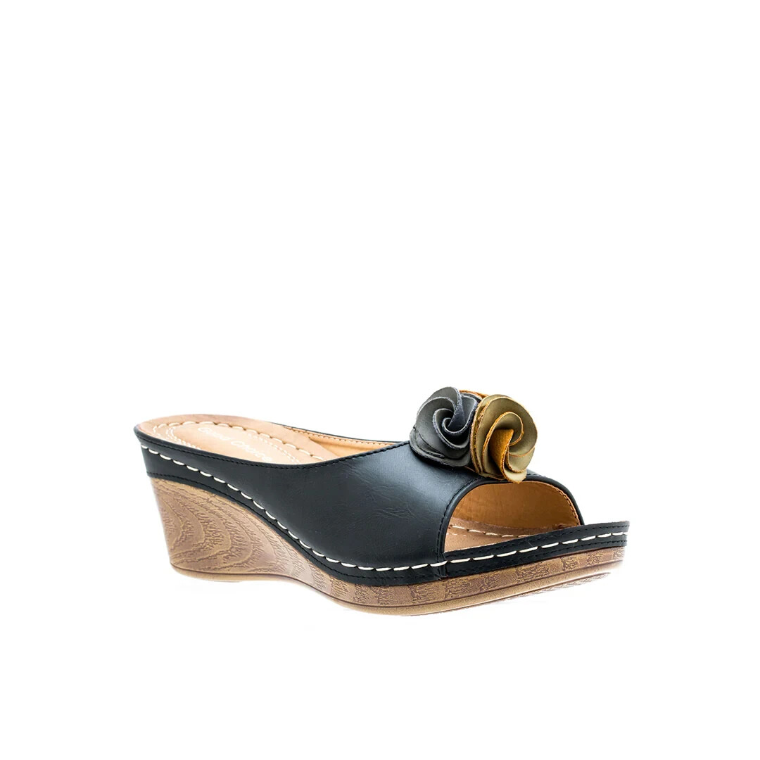 Good Choice Sydney Womens Wedge Sandal Black Faux Leather US Size 10