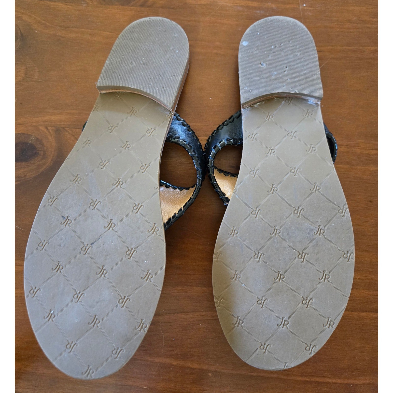 Jack Rogers Alana Black Patent Leather Tassel Whipstitch Thong Sandals Womens 8M