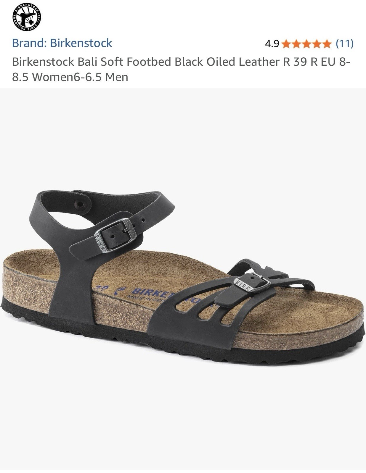Birkenstock Women’s Size 8-8.5/39 Black Strappy Leather Soft Footbed Sandals