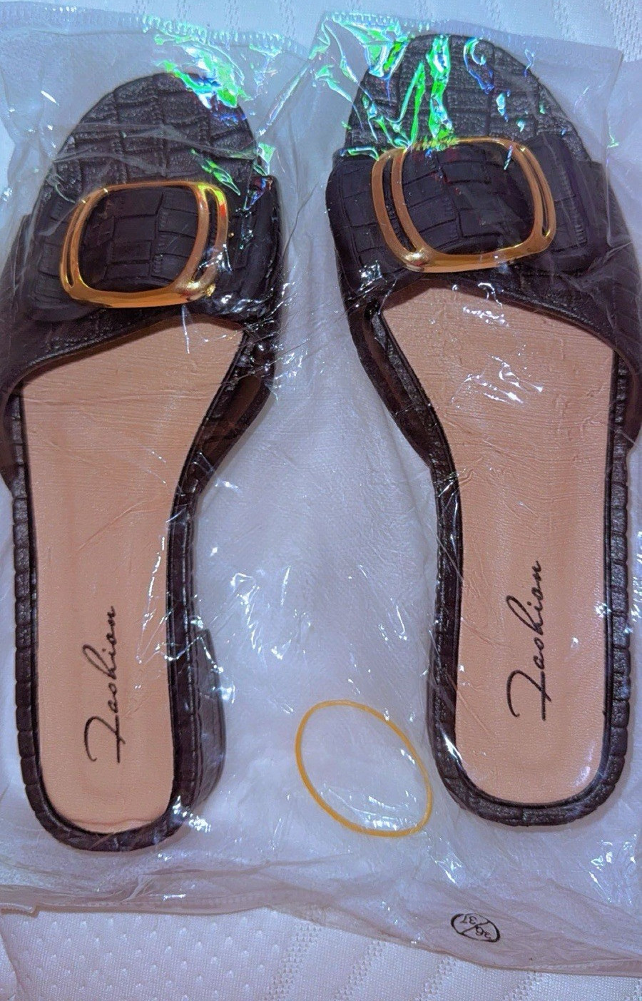 Fashion Women’s Black Crocodile Slide Sandals Leather Buckle Slip Casual 6,7,8,9