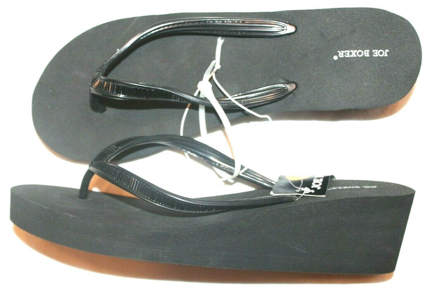Joe Boxer Women’s Black Mabel Wedge Thong Beach Sandal / Slippers 7/8-11/12