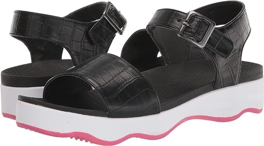 MUK LUKS Womens Roller Skate Sandal Black White Pink 10 Fashion Forward Durable