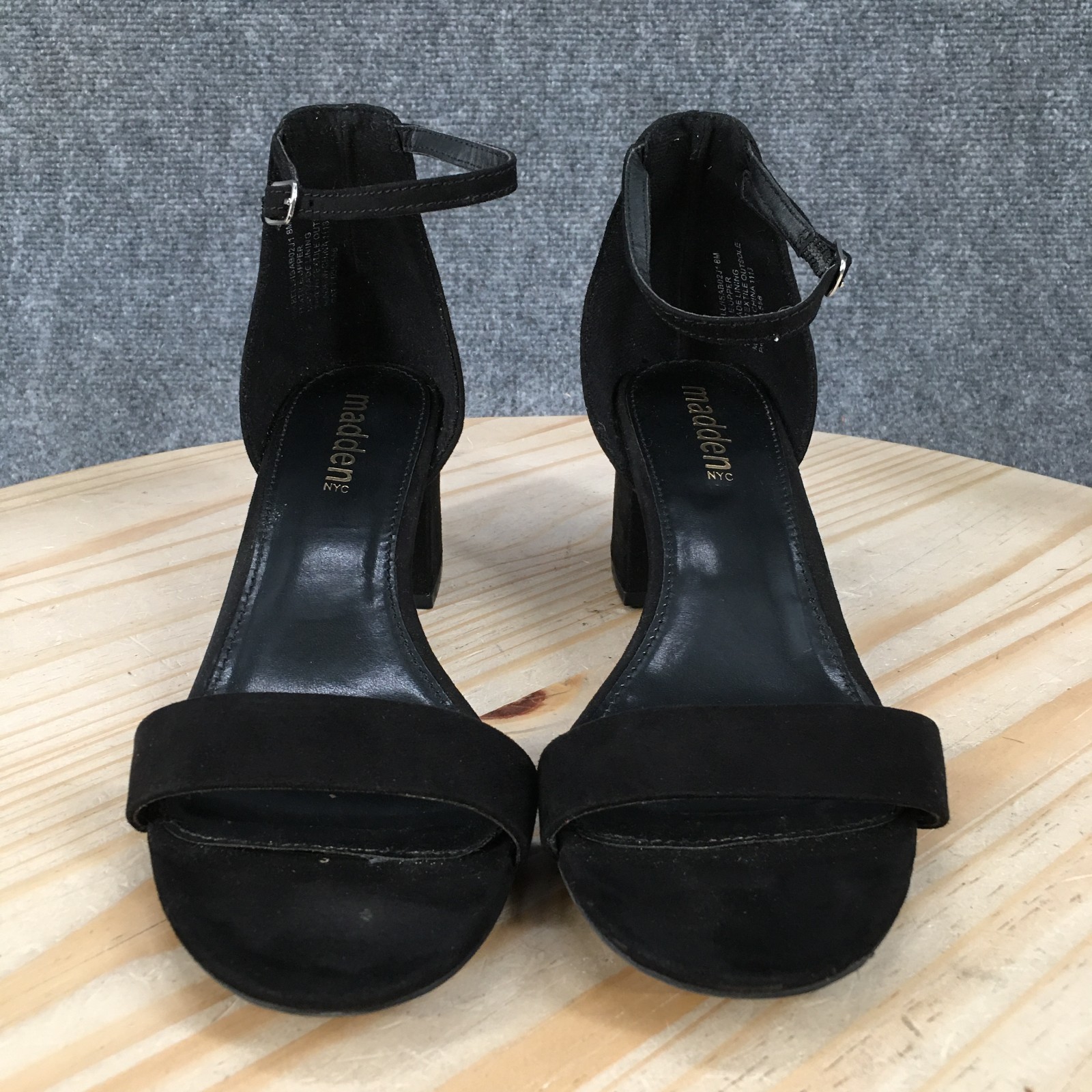 Madden NYC Sandals Womens 8 Open Toe Block Heels Ankle Strappy Black Fabric