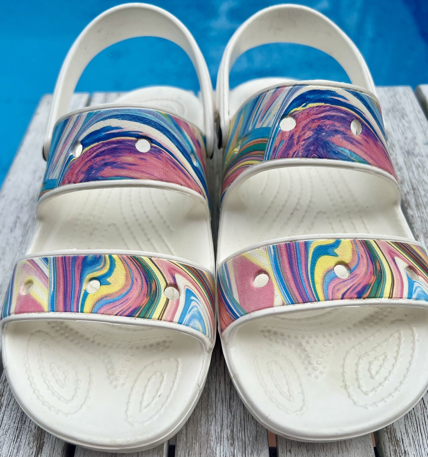 Crocs Classic Out of This World Pastel Rainbow Slide Womens 8/Mens 6