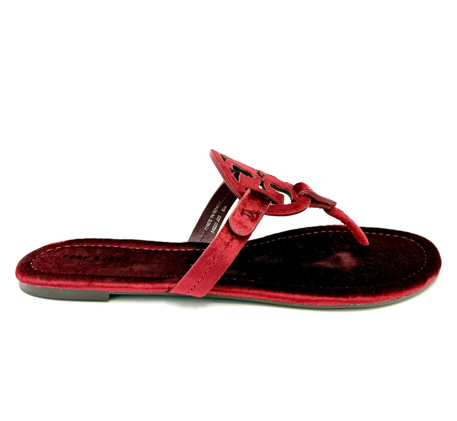 *RARE* TORY BURCH Miller Velvet Sandal BURGUNDY BERRY Double T Logo SZ US 9 NIB