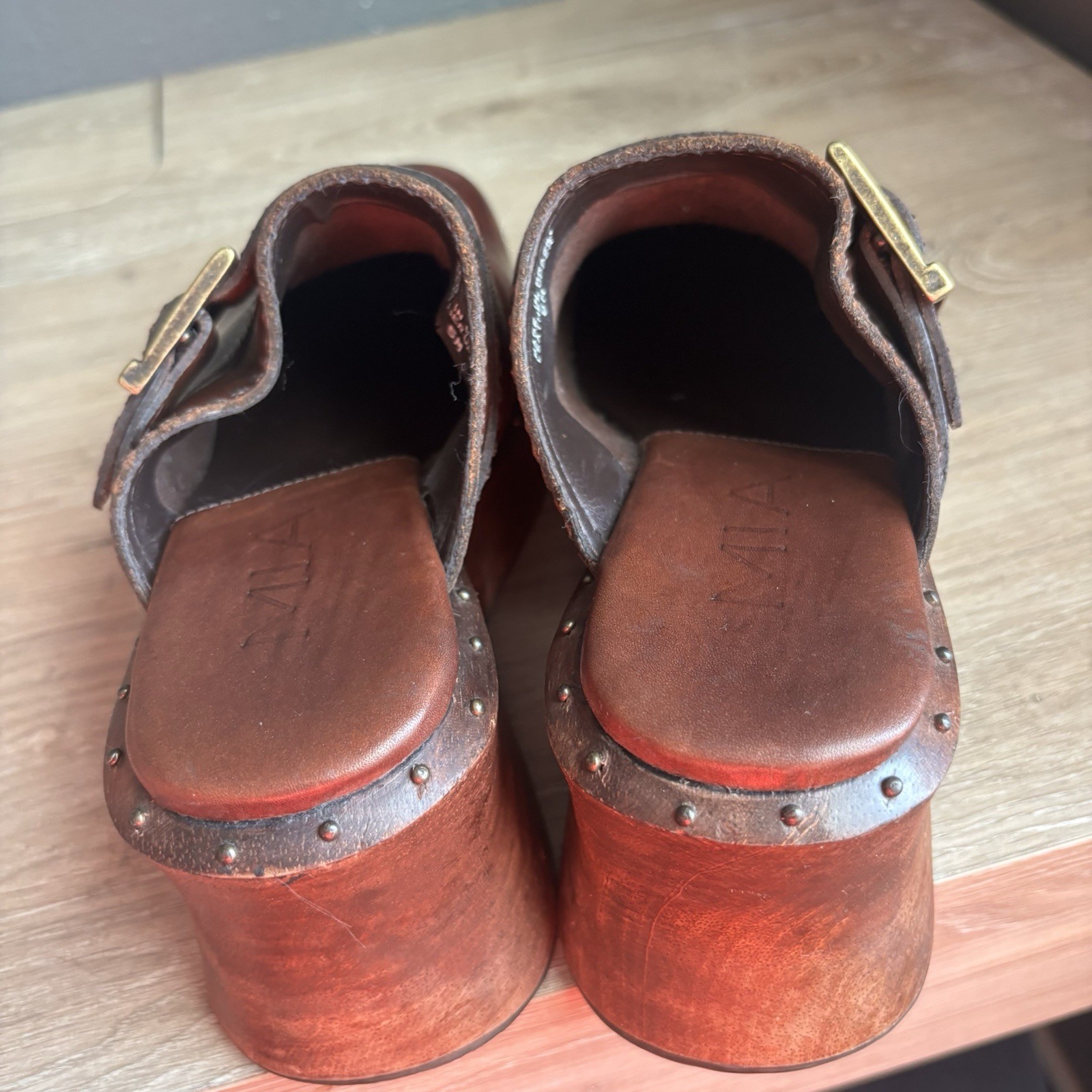 Vintage MIA Clog Platform Chunky Shoes Sandals 90s Y2K Wooden Block Heel Size 5m
