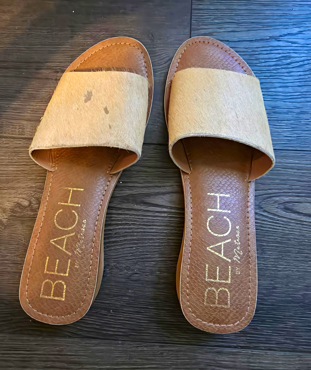 Beach by Matisse Women’s Solid Slide Sandals Wedge Slip-On Straps 9 Cowhide