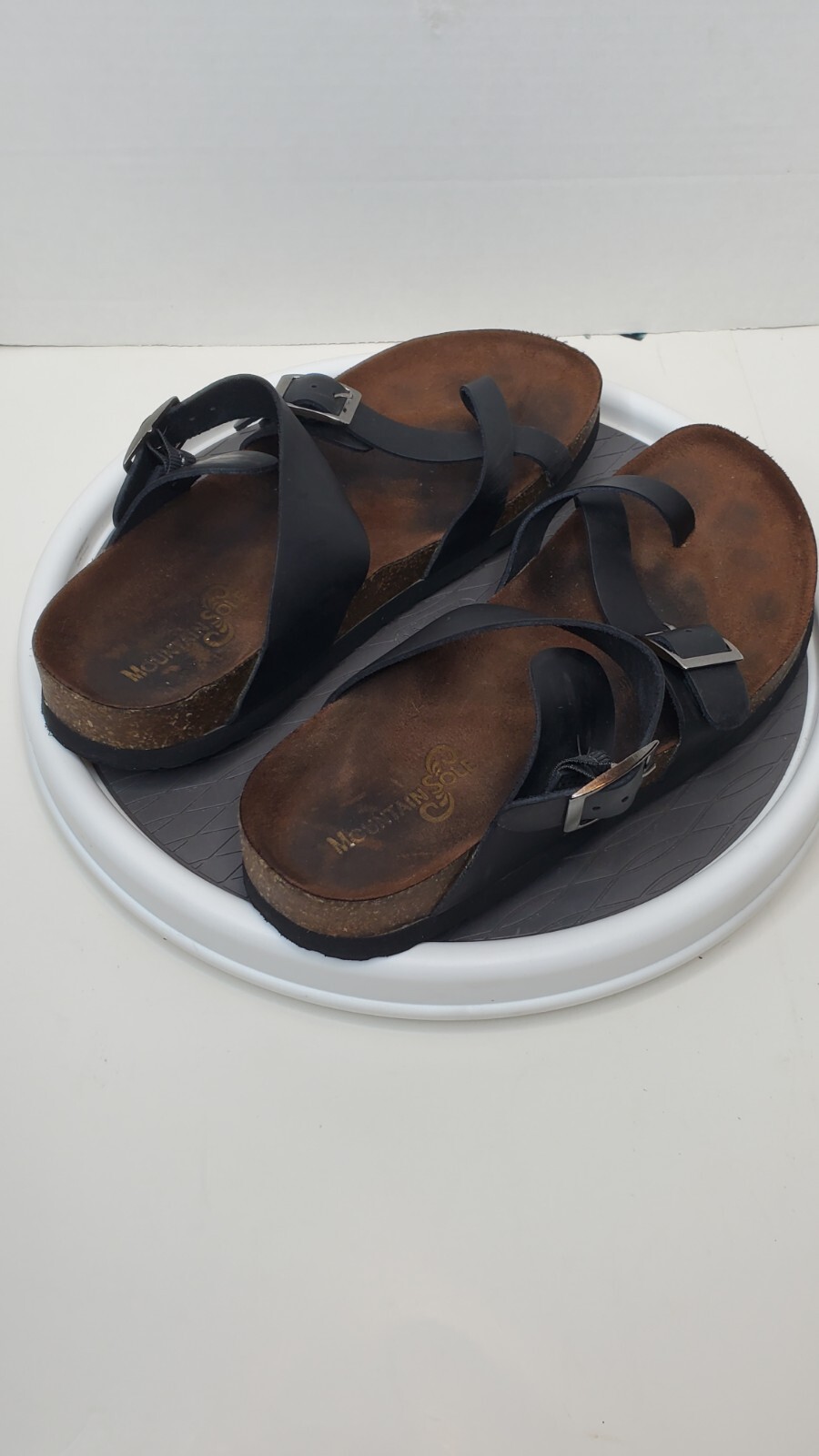 Mountain Sole Easy Slip-On Size 8 Womens Black Leather Sandal *MODERATE WEAR*