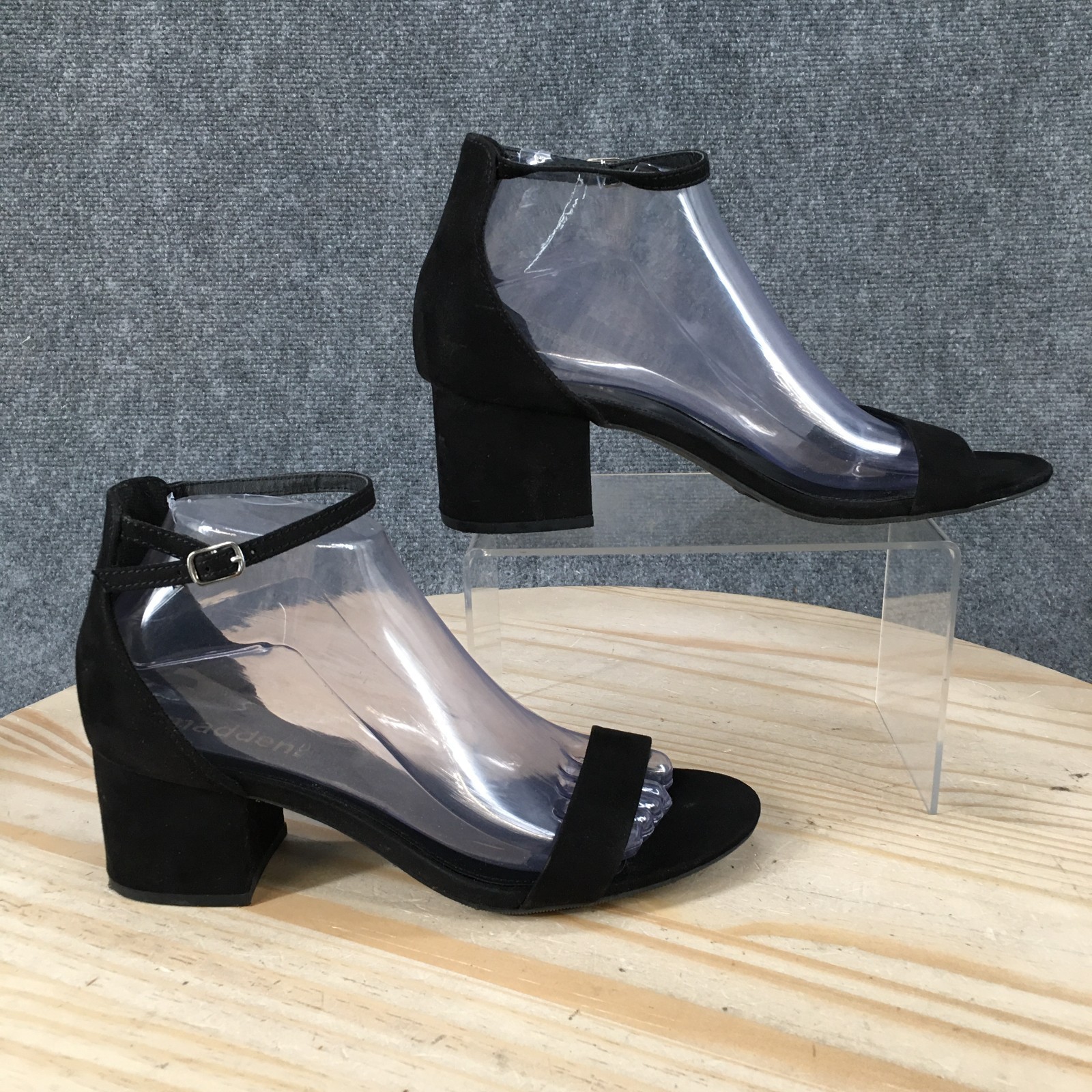 Madden NYC Sandals Womens 8 Open Toe Block Heels Ankle Strappy Black Fabric