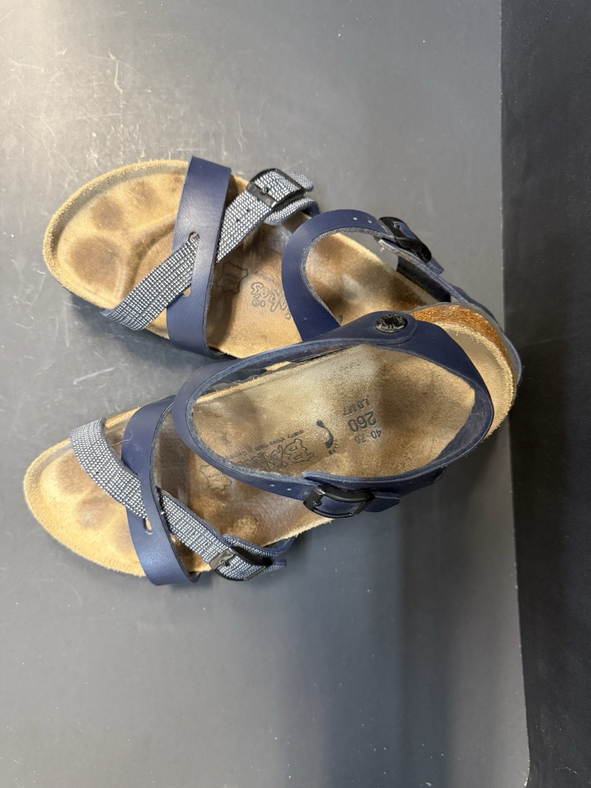 Birki’s Original Birkenstock Fussbett 260 Blue Black Two Strap Sandals L9 M7 40