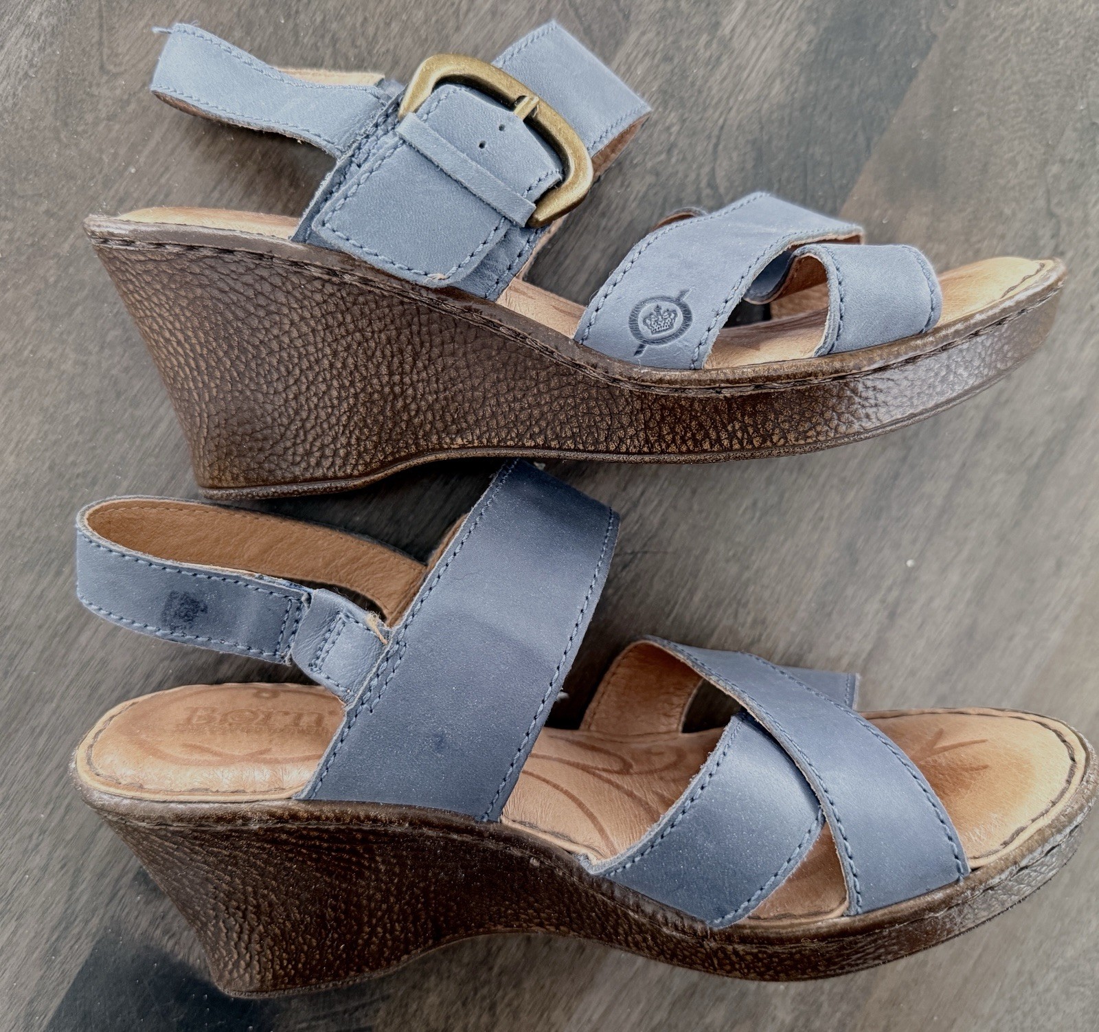 Børn Blue Leather Buckle Wedge Strappy Sandals Women’s Casual Summer Spring