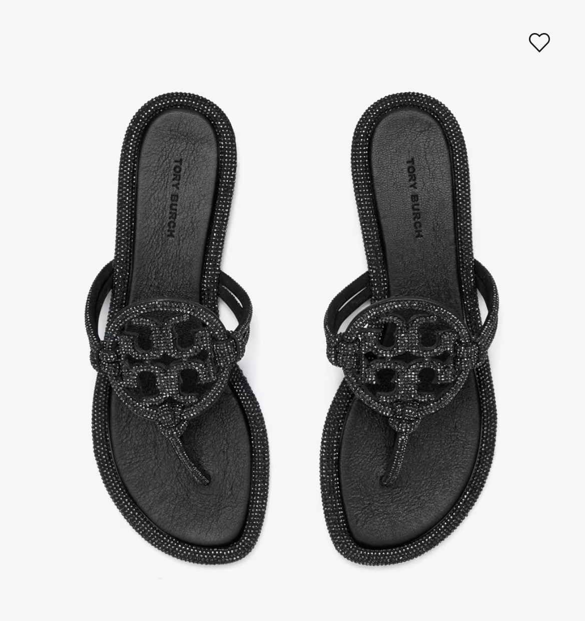 Tory Burch Women’s Black Leather Thong Slip-On Sandals Logo Rhinestone 7.5