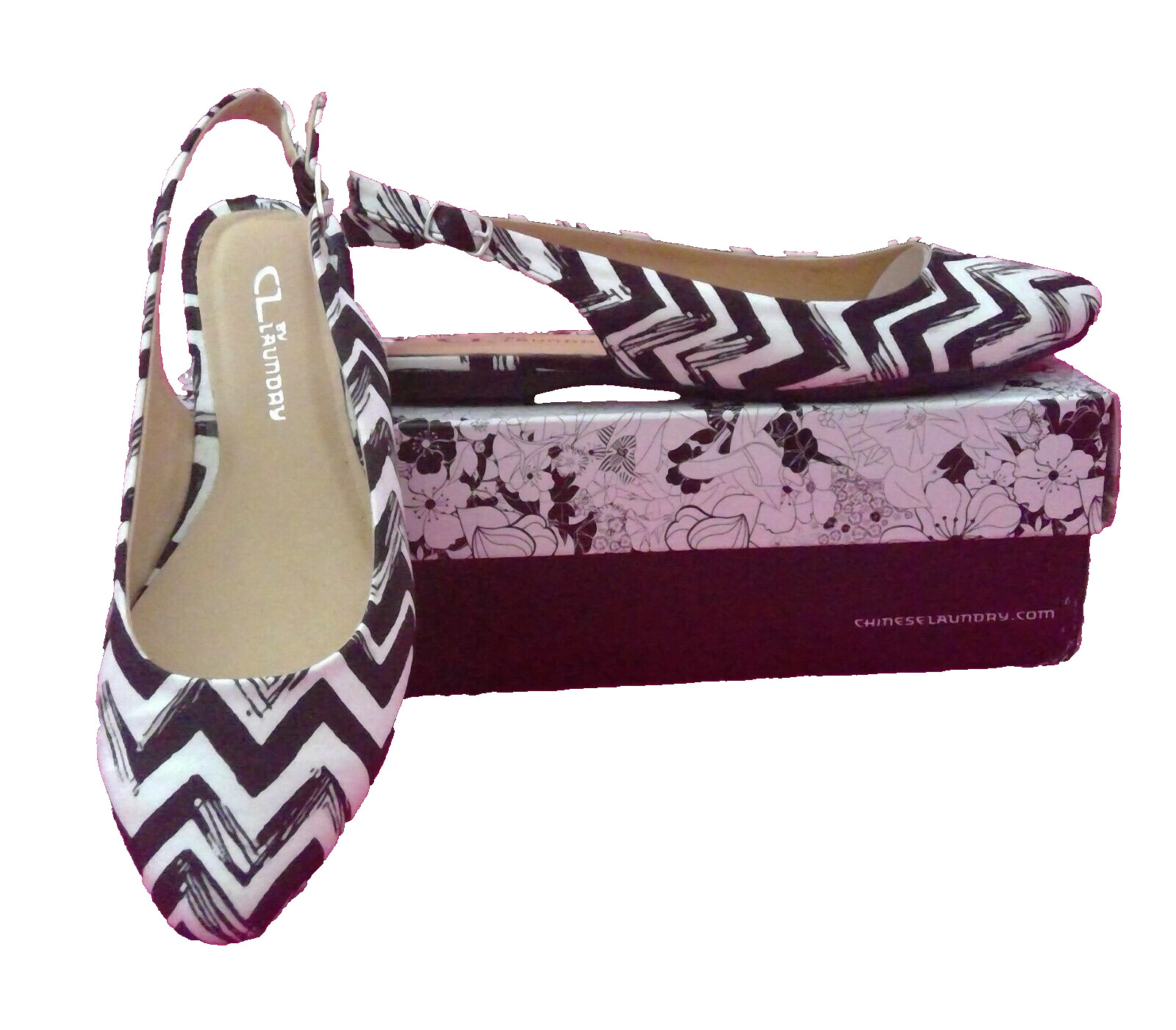 CL BY LAUNDRY BRILLIANCE Black White Slingback Womens Shoes 6 Medium B M