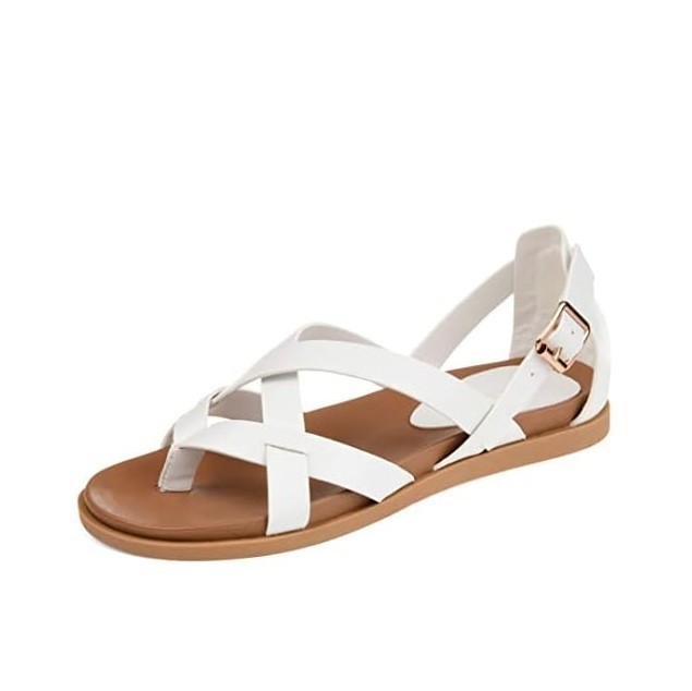 Journee Collection Womens 6 M White Ziporah Strappy Flat Sandals NIB FX9