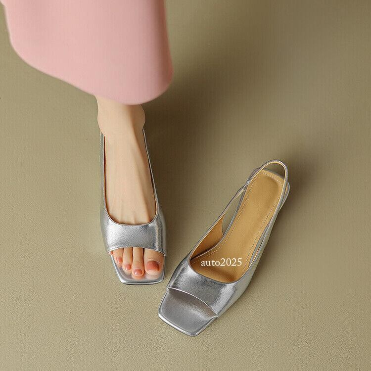 Women’s Faux Leather Sandals Open Toe Slingback Summer Casual Dress Shoes Retro