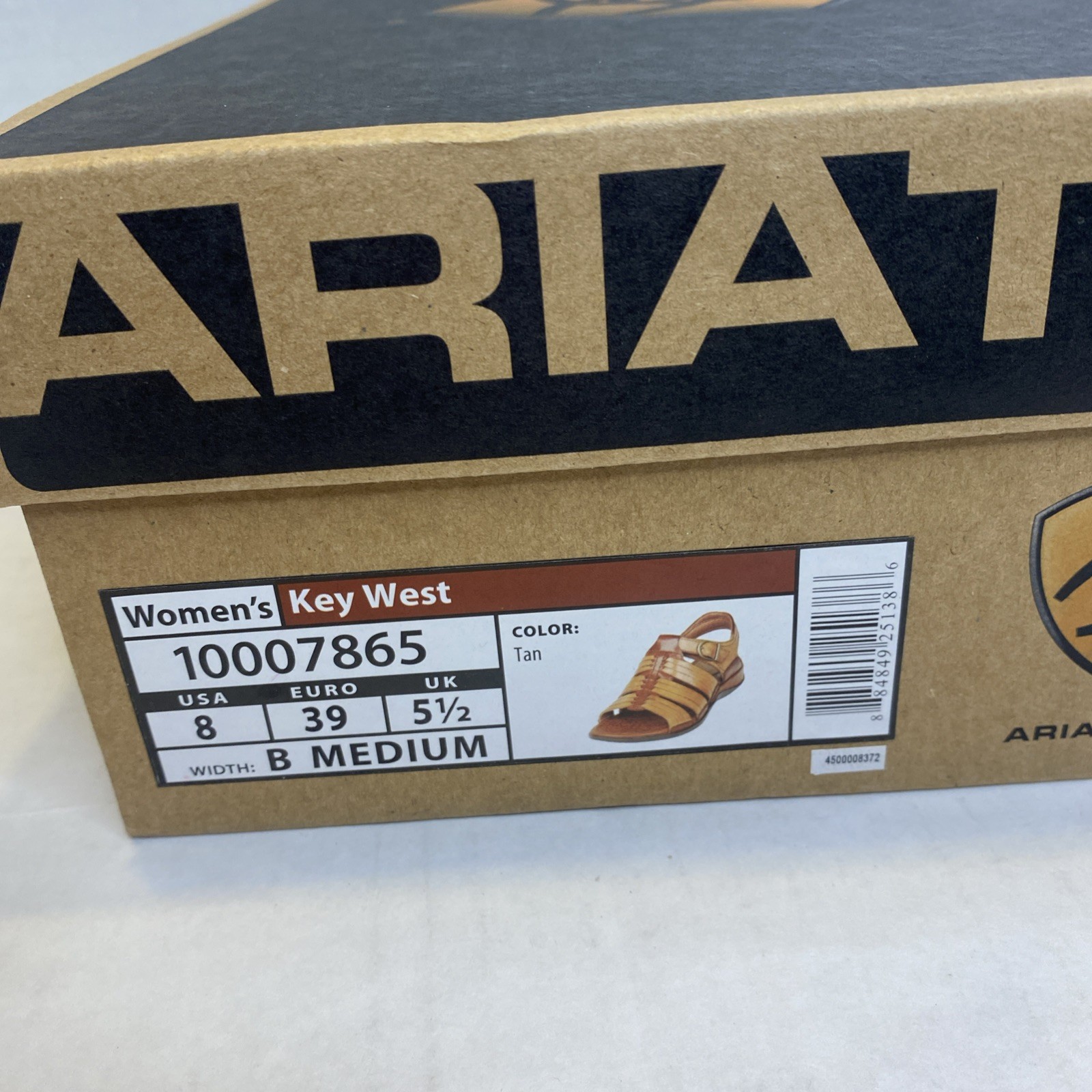 Ariat Women’s Key West Tan Leather Sandals Size 8 B Strap Back Embossed NIB