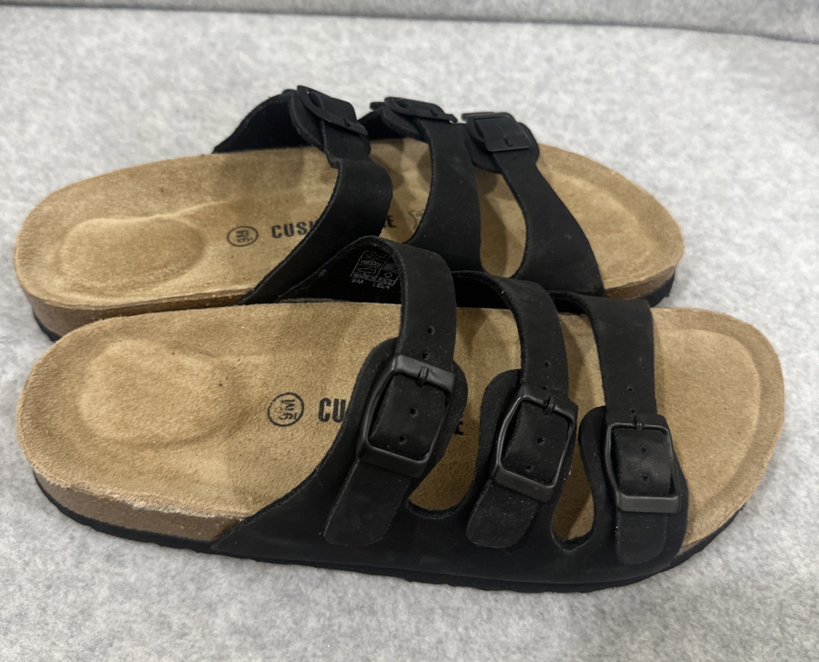 Cushionaire Lane Cork Footbed Sandals Tri 3 Strap Slide Women’s size 9M