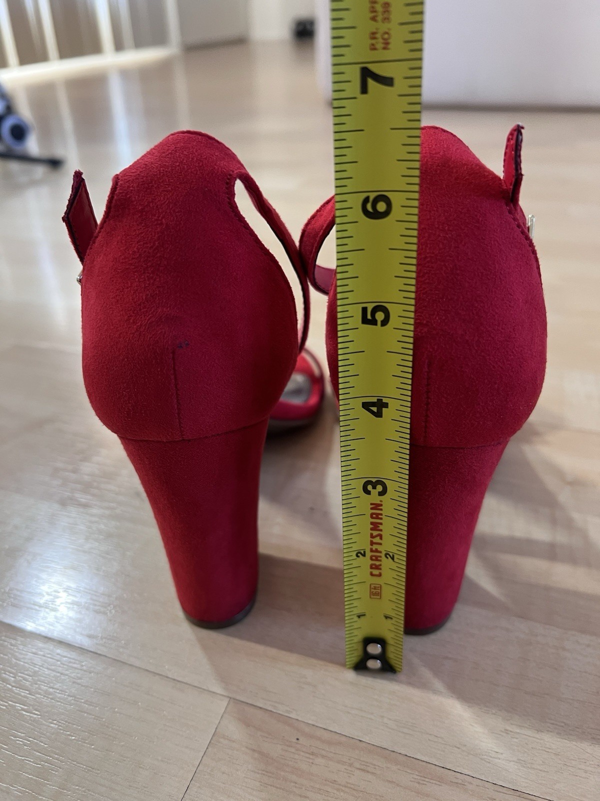 Worthington Red Suede Block Heel Sandals Ankle Strap Women’s Size 7.5M Formal