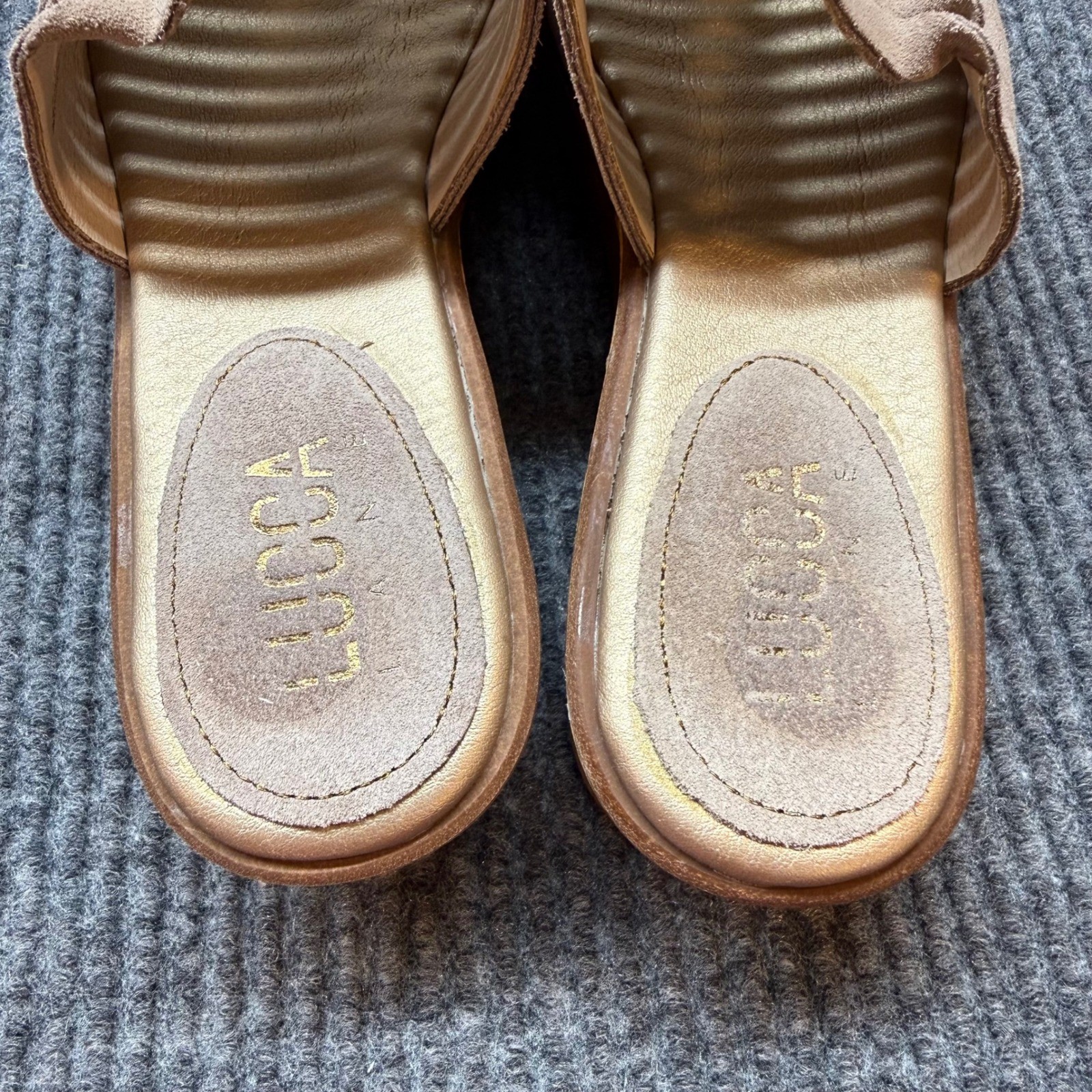 Lucca Lane Kalista Wedge Slide Sandals Womens 9M Tan Suede Cork Comfort Shoes