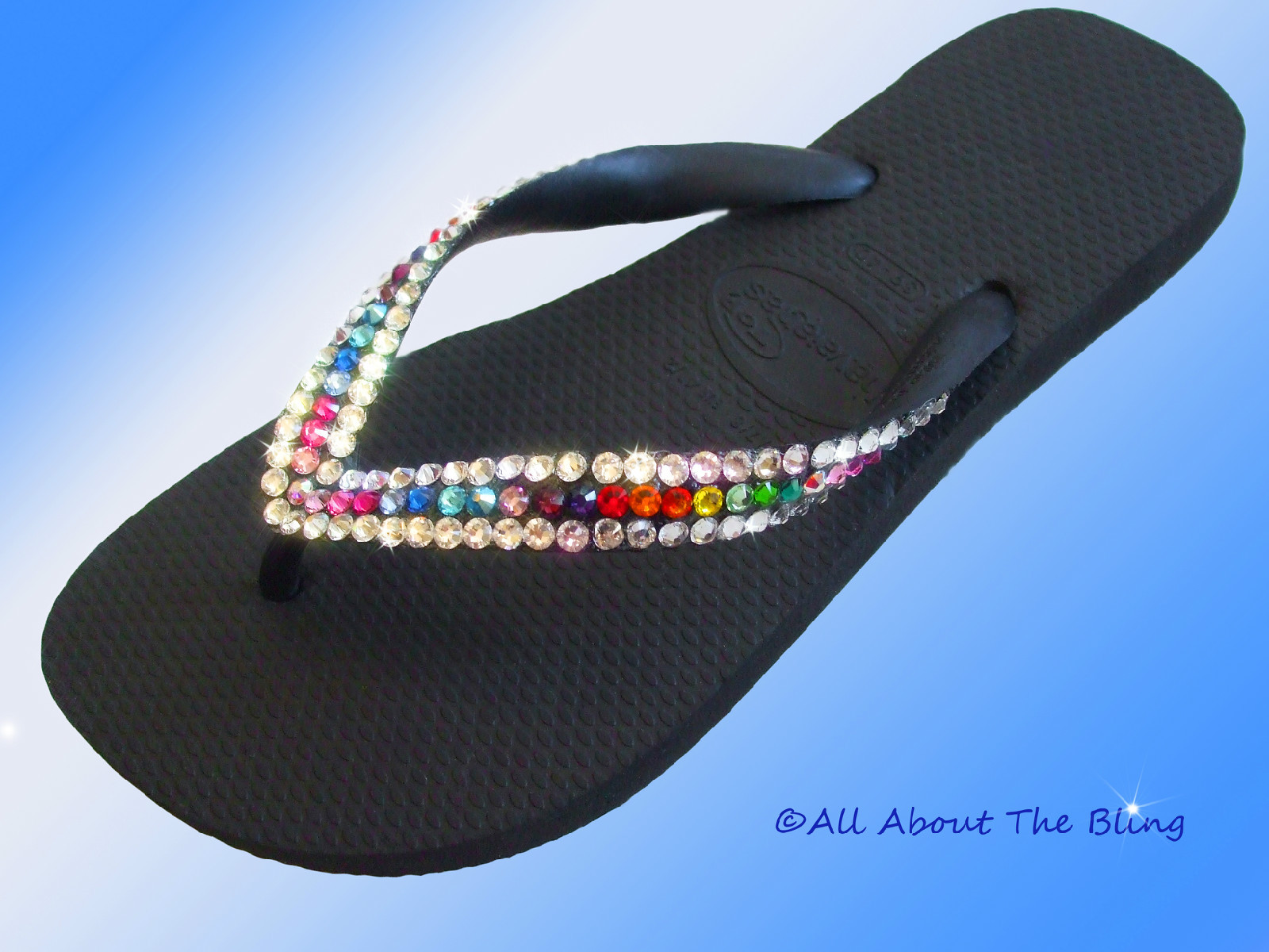 Crystal black flip flops Custom hand jeweled with Swarovski Crystals