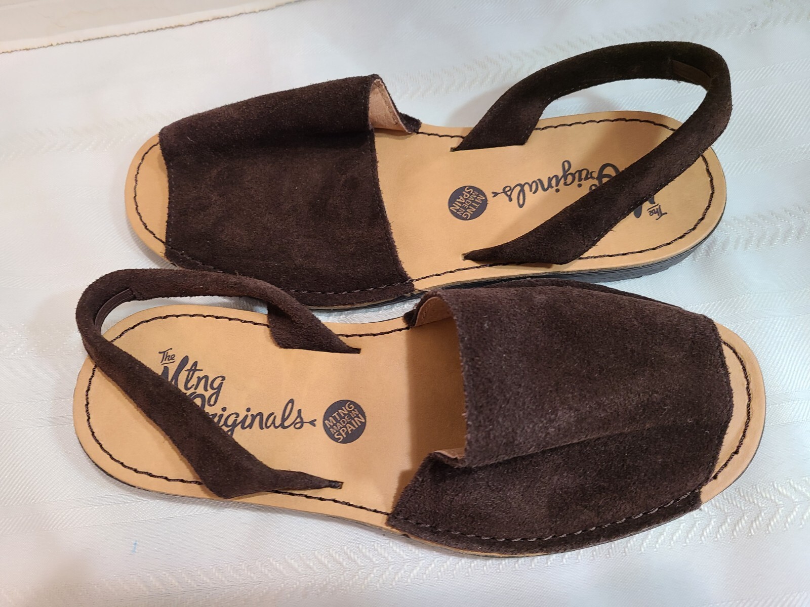 The Mtng Originals Dark Brown Genuine Suede Open Toe Sandals Back Strap Sz 37