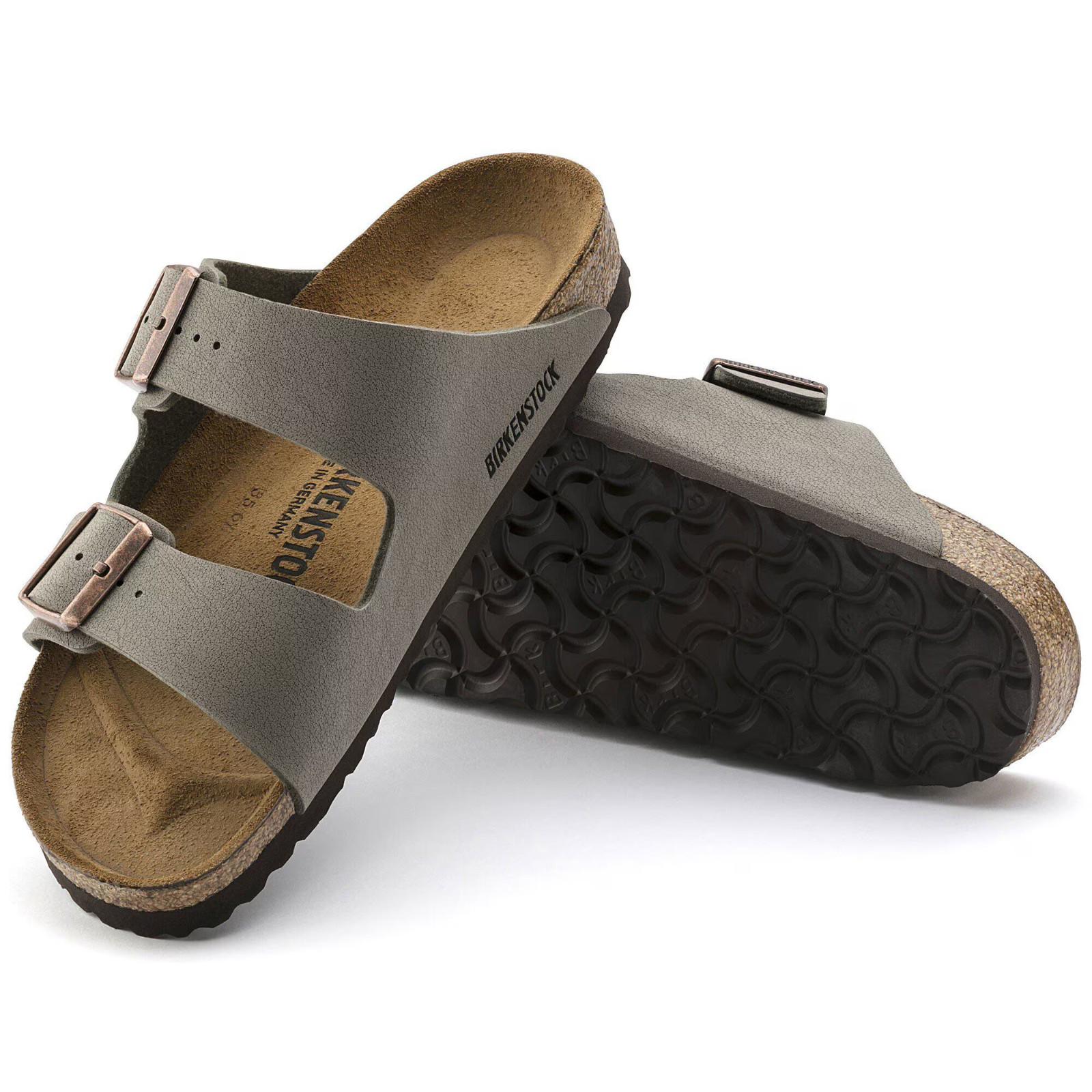 Birkenstock Arizona Soft Footbed Birkibuc Unisex Sandals -Stone Mocha Black Blue