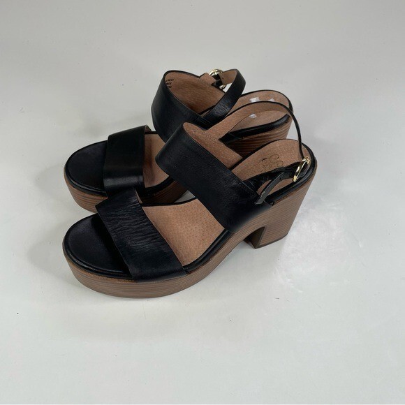 Seychelles Block Heel Black Leather Sandals Size 6.5