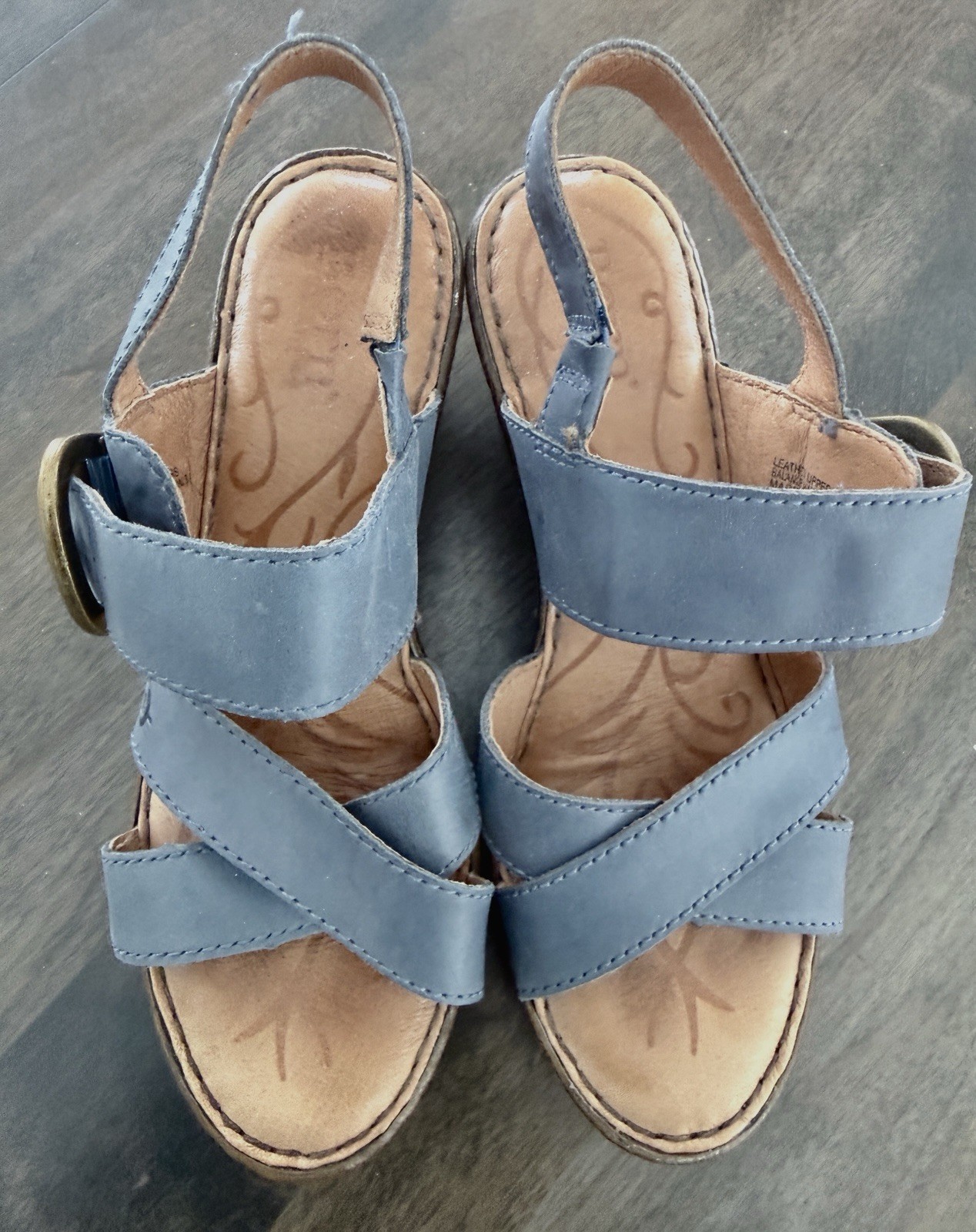 Børn Blue Leather Buckle Wedge Strappy Sandals Women’s Casual Summer Spring