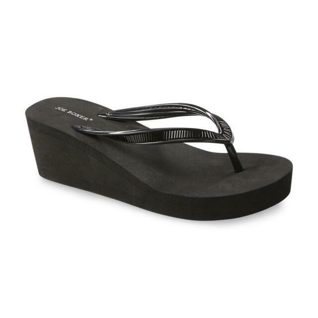 Joe Boxer Women’s Black Mabel Wedge Thong Beach Sandal / Slippers 7/8-11/12