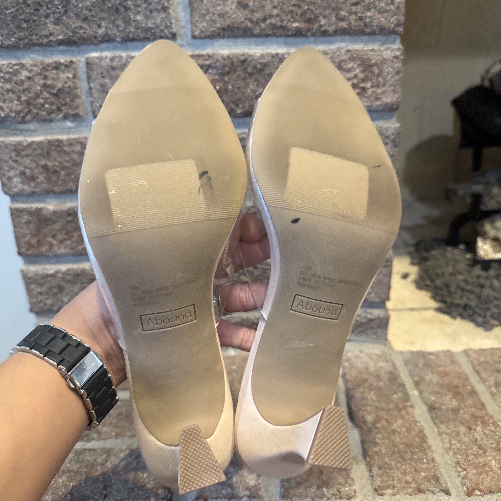 Abound Alana Block Heel Slide Sandals Open Toe Women’s Clear BeigeCream Size 10M
