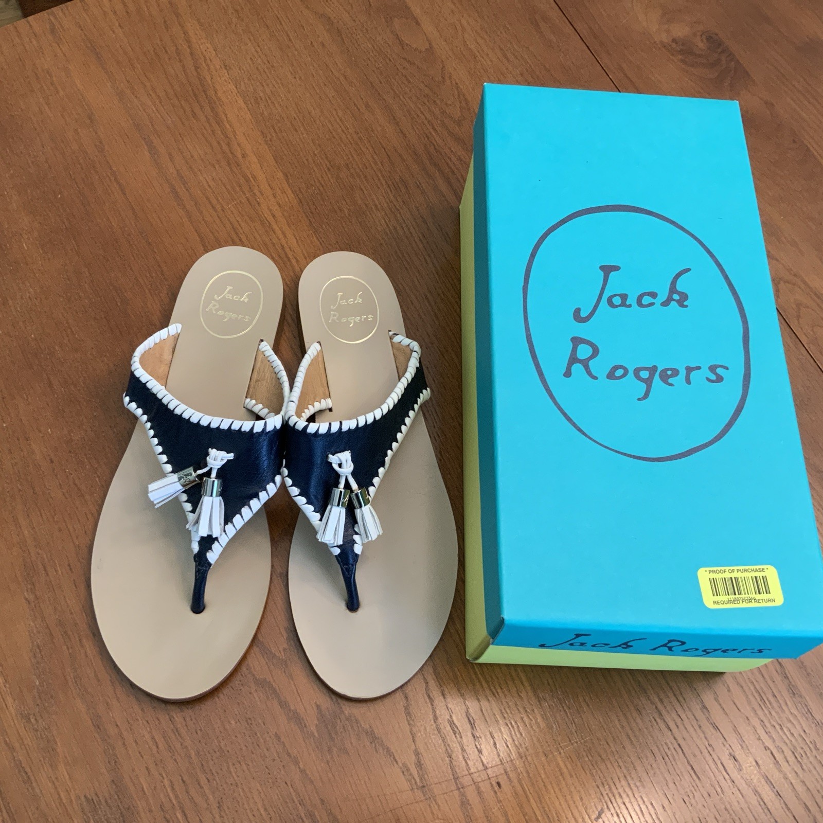 Jack Rogers Alana Midnight / White Sandals With Tassels 9M – NEW