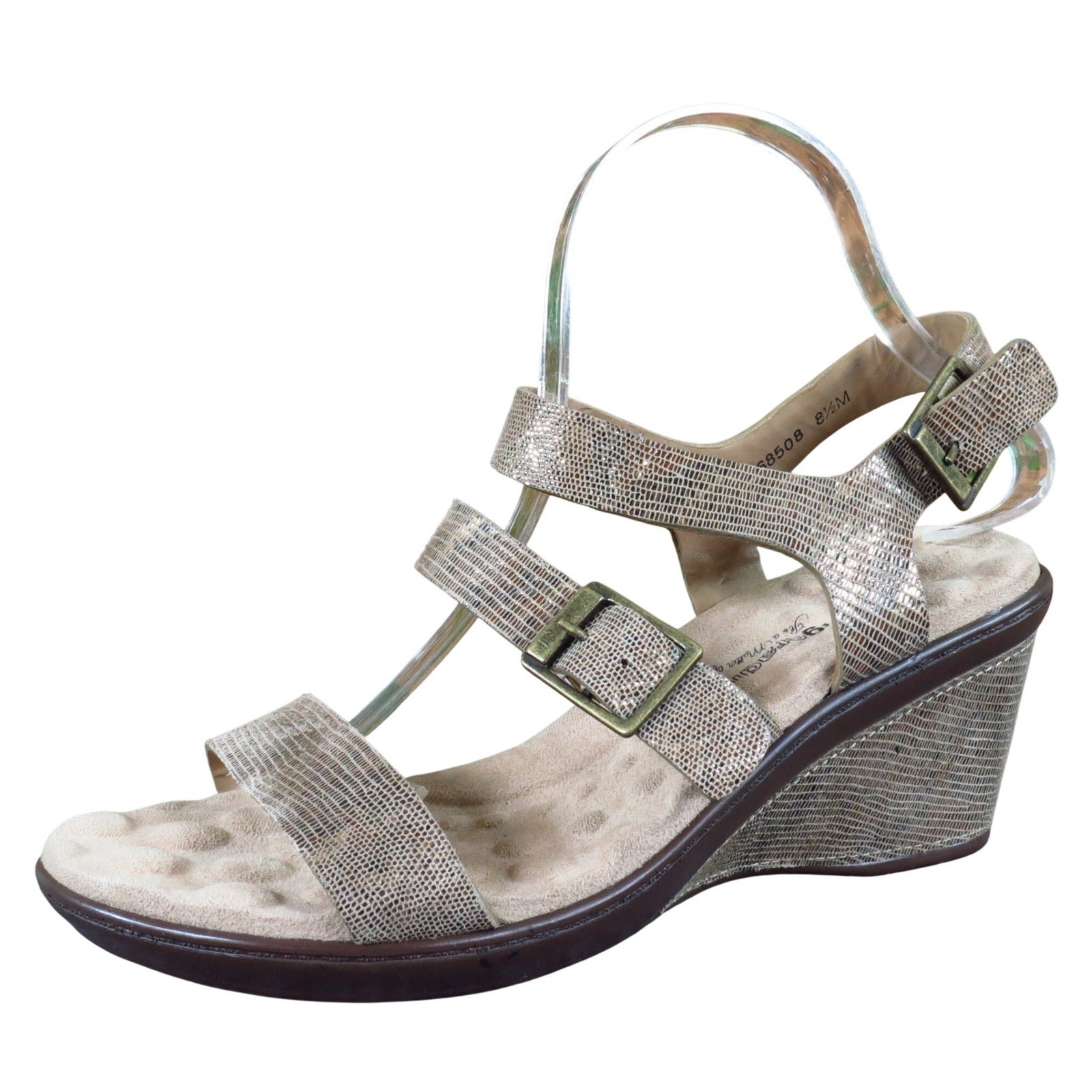 Walking Cradles Women Sandal 8.5 Casual Dress Wedge Metallic Leather Taupe