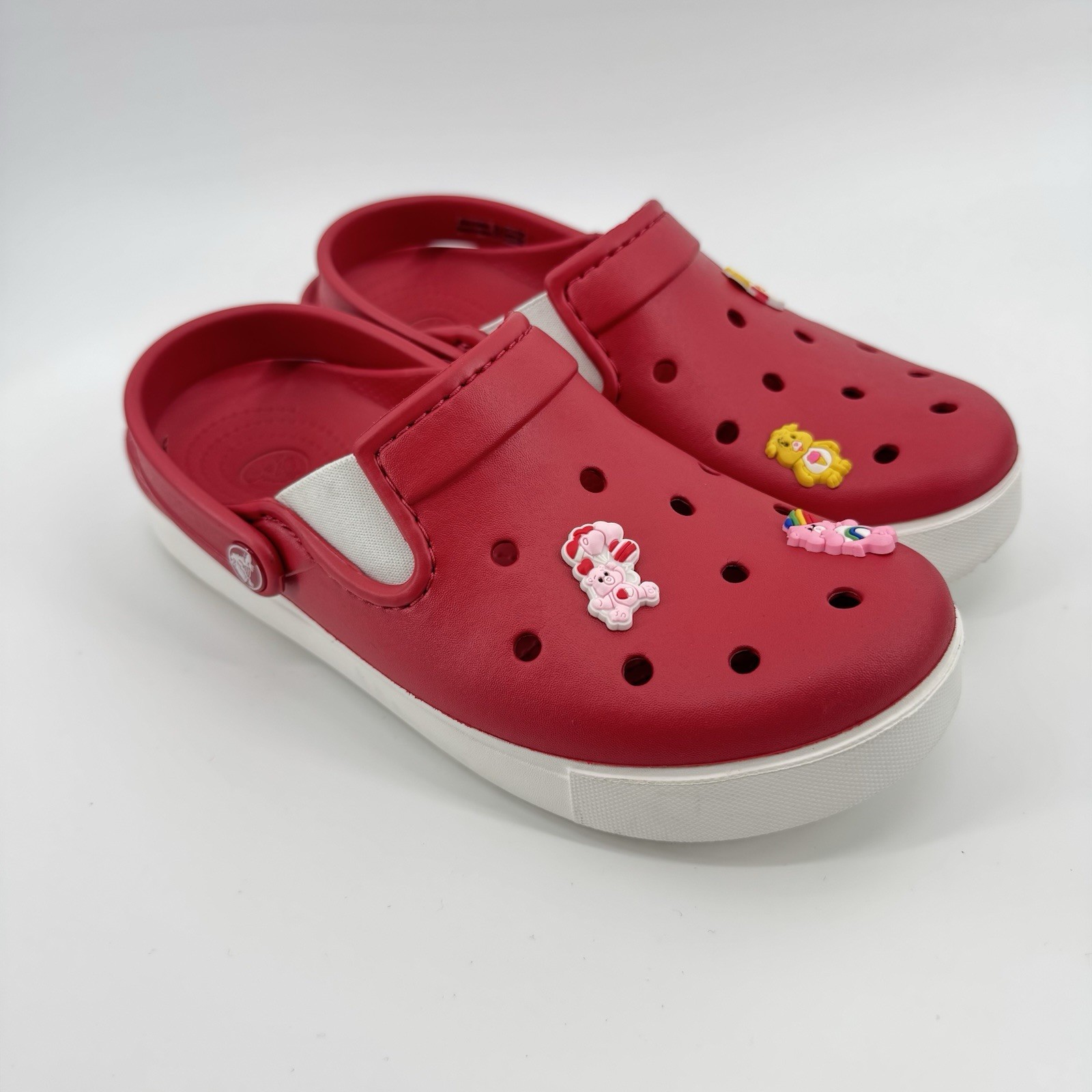 Crocs Classic Red White Clog Shoes Care Bear Jibbitz Men 4 Women 6