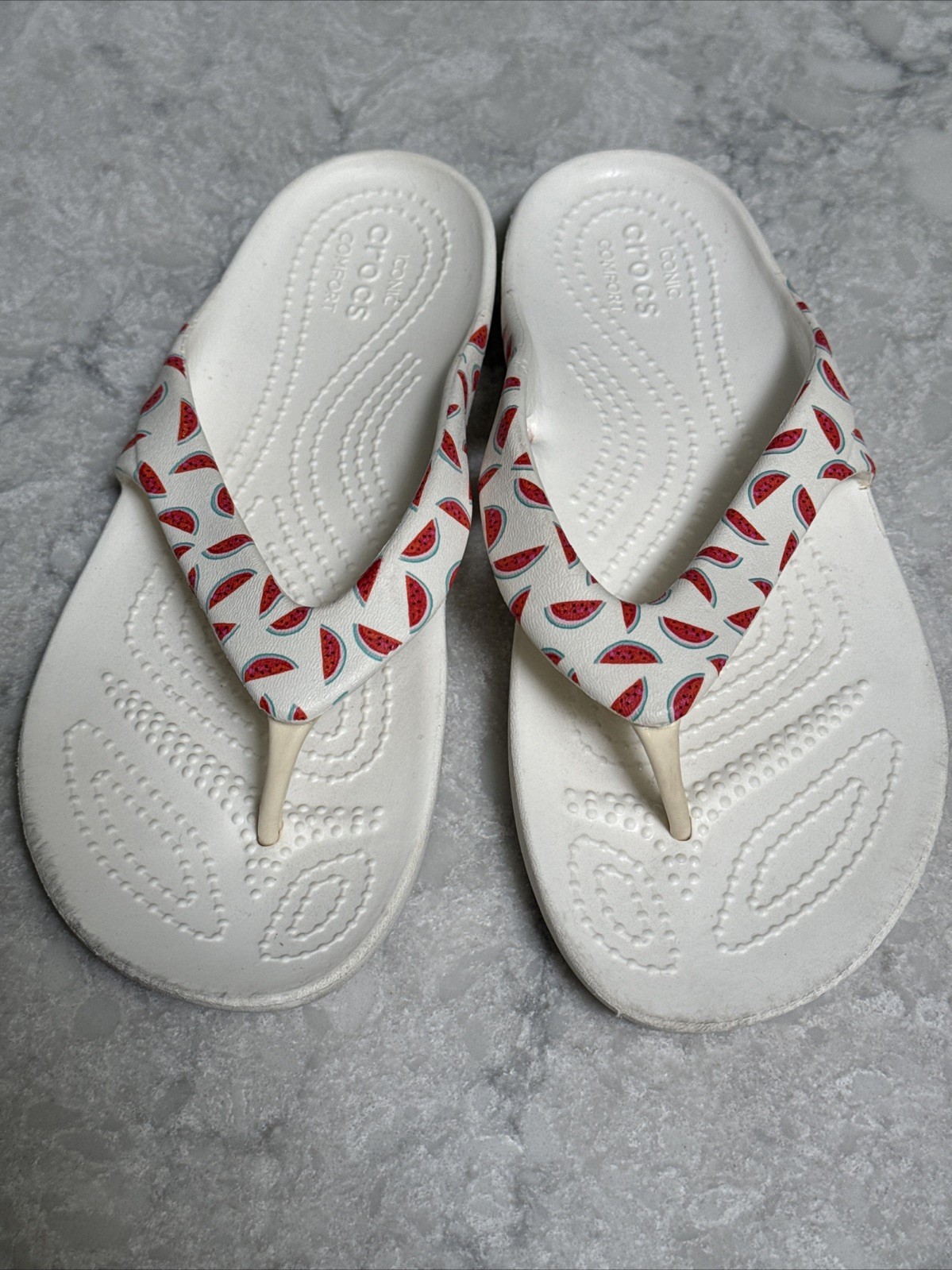 Crocs Women’s 5 Kadee II watermelon White Flip Flop Sandals