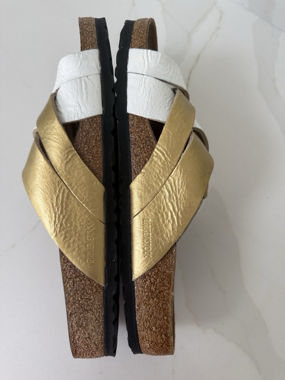 Birkenstock Custom Gold And White Lugano Sandals Leather 42 11 R