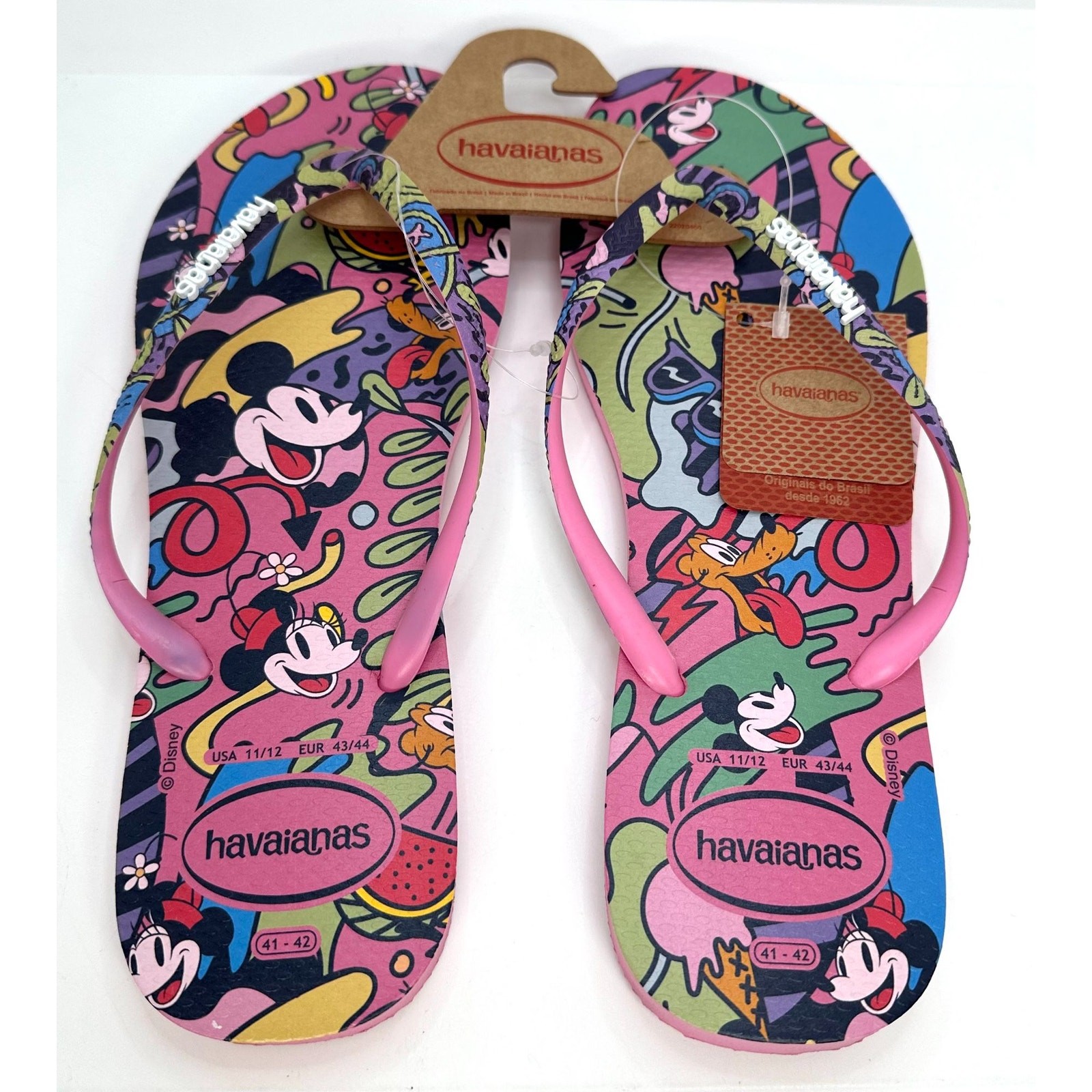 Havaianas Disney Pink Lemonade Mickey Minnie Mouse Flip-Flops Sandal Thong 11/12