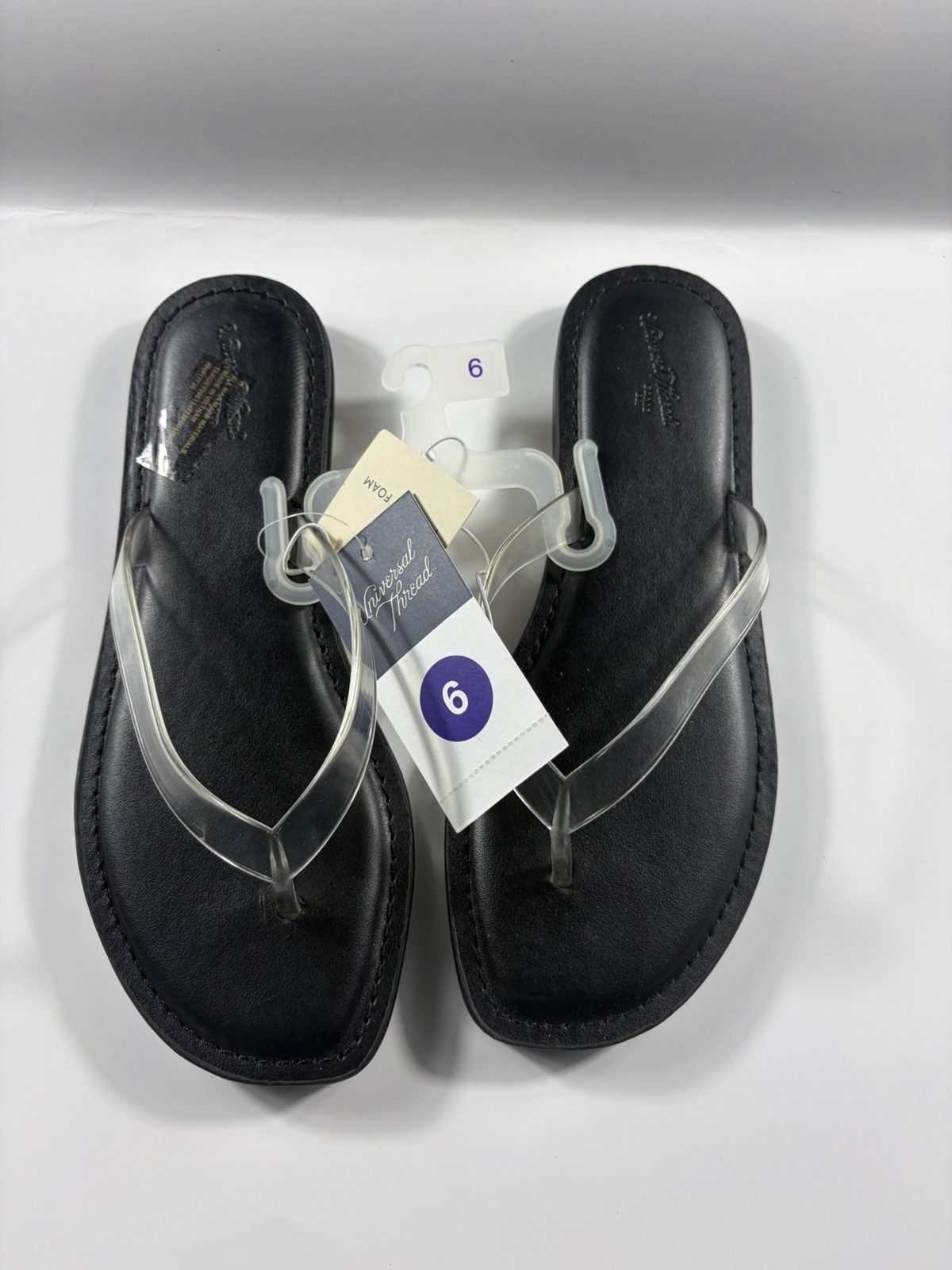 Universal Thread Women’s Thong Sandals Black Clear Plastic Memory Foam Size 6