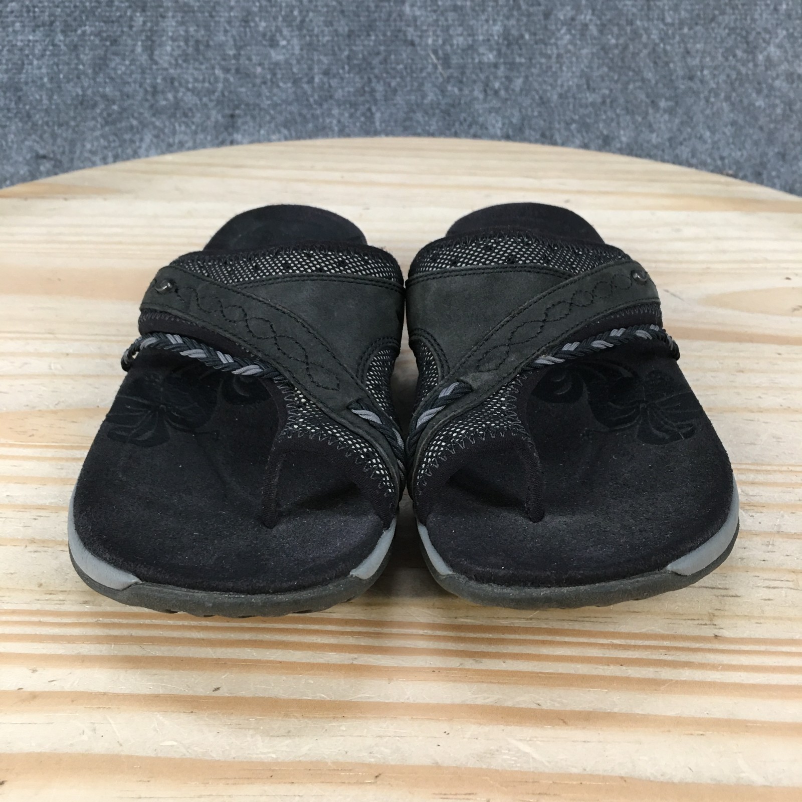 Merrell Hollyleaf Sandals Womens 7 Casual Toe Loop Slide Black Gray Leather Mesh